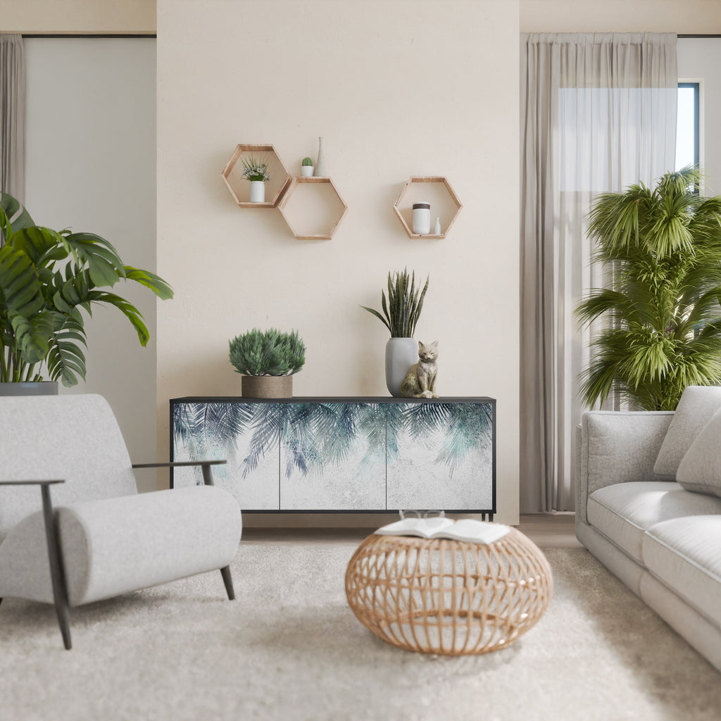 Buffet 3 portes PALM VEIL finition noire