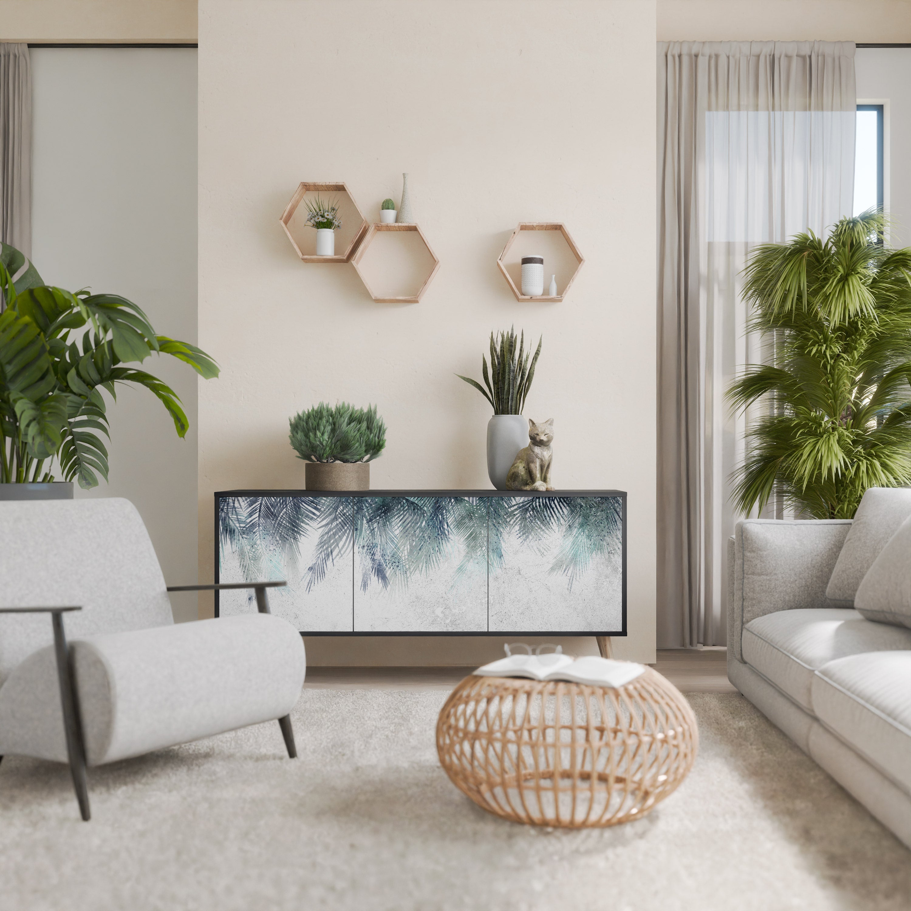 Buffet 3 portes PALM VEIL finition noire