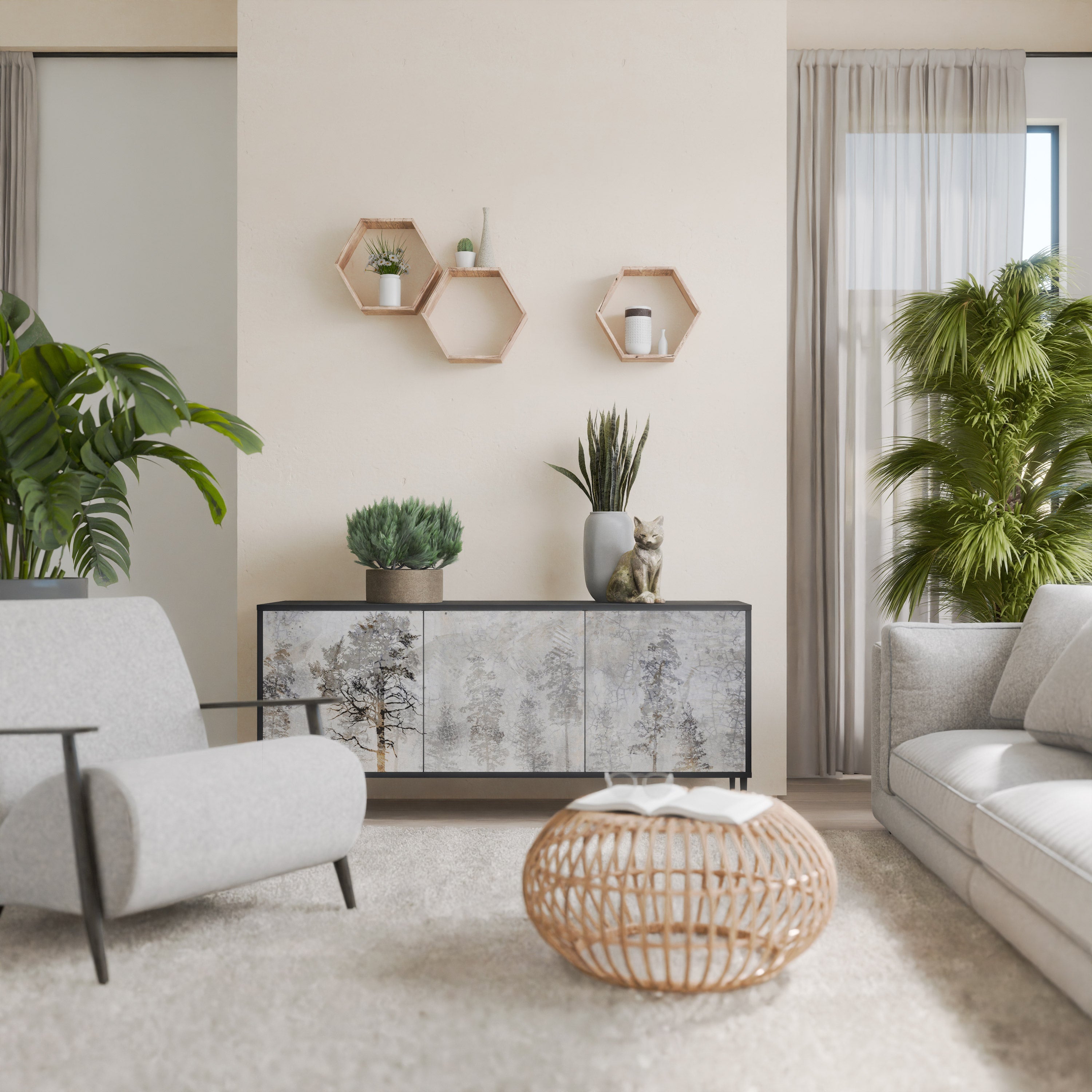 Buffet 3 portes FADE IN THE TREES en finition noire