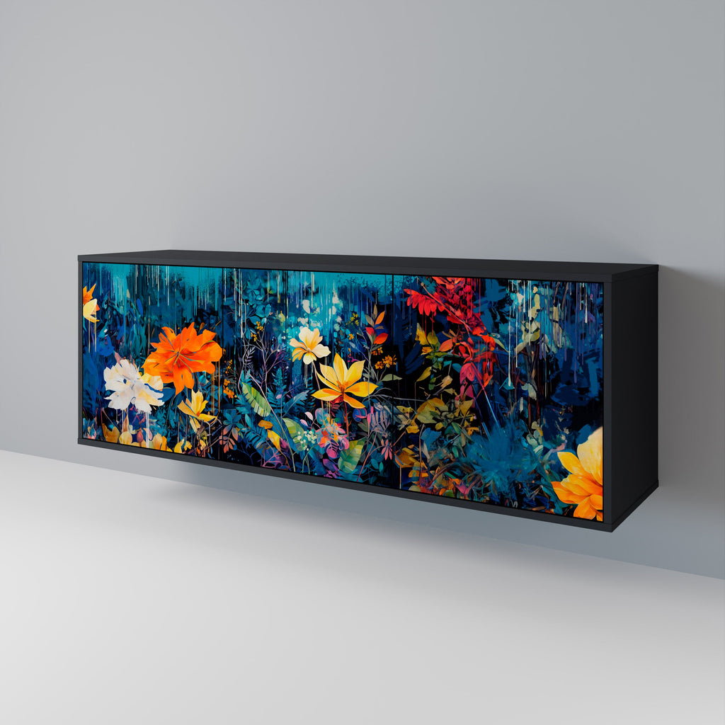 Buffet 3 portes MIDNIGHT BLOSSOM finition noire