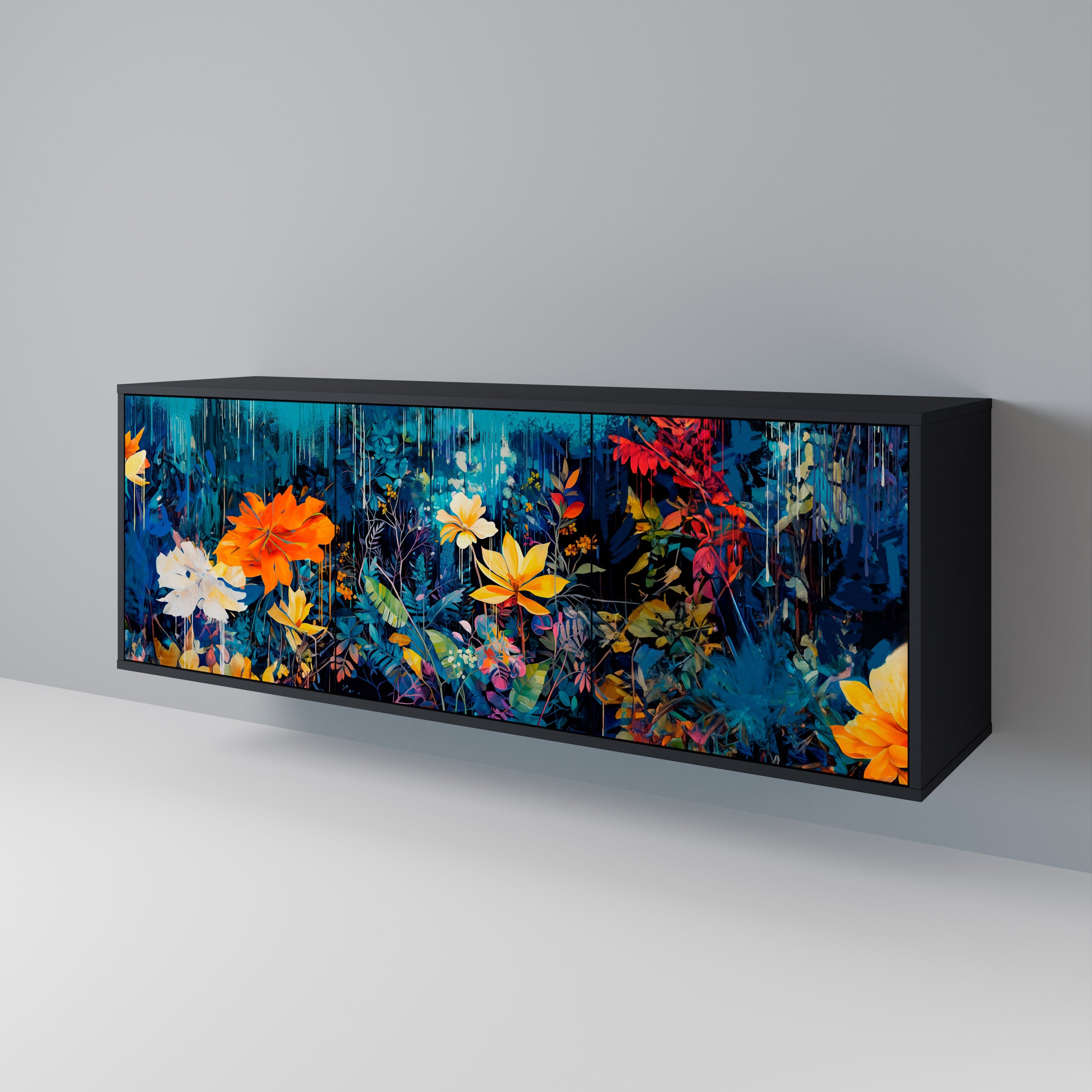 Buffet 3 portes MIDNIGHT BLOSSOM finition noire