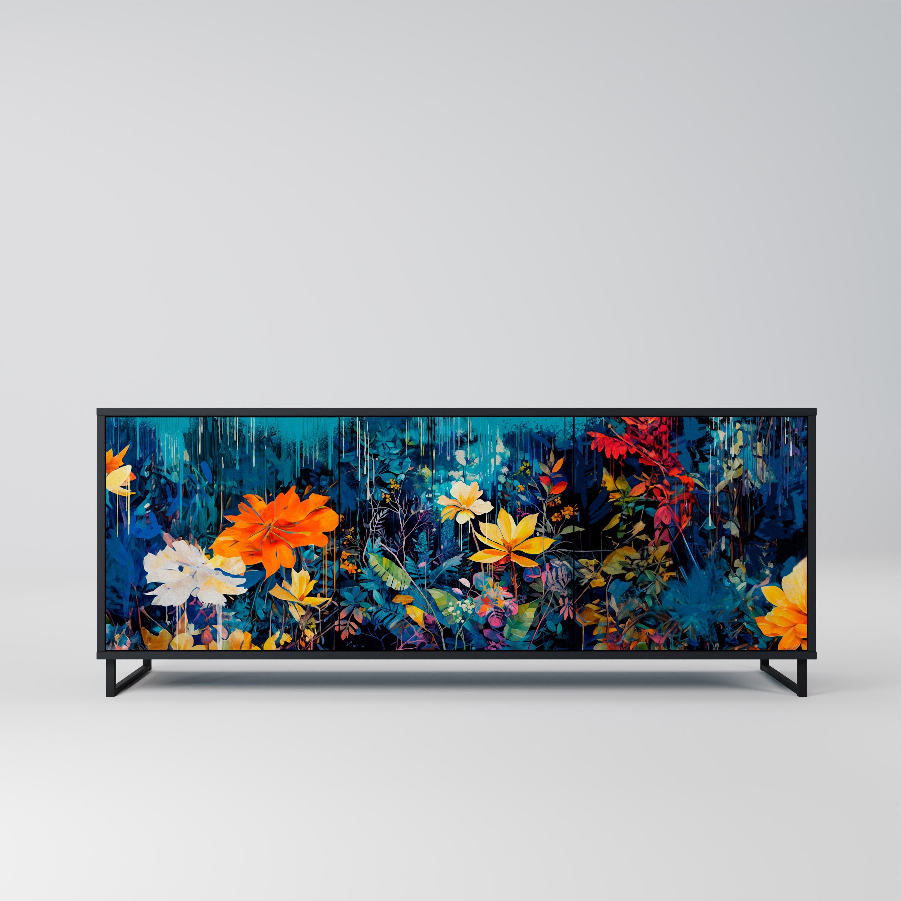 Buffet 3 portes MIDNIGHT BLOSSOM finition noire