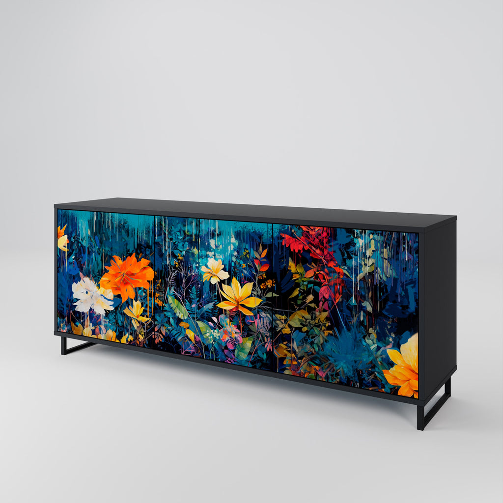 Buffet 3 portes MIDNIGHT BLOSSOM finition noire
