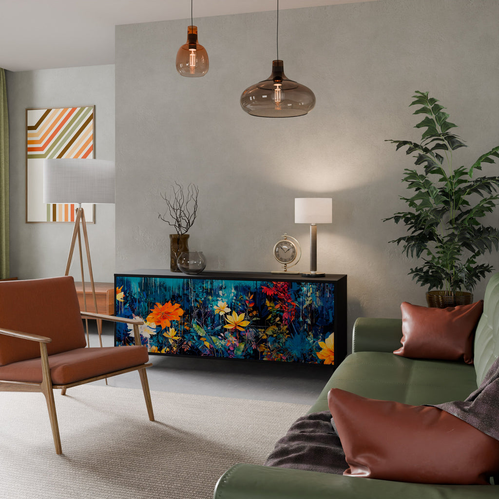 Buffet 3 portes MIDNIGHT BLOSSOM finition noire