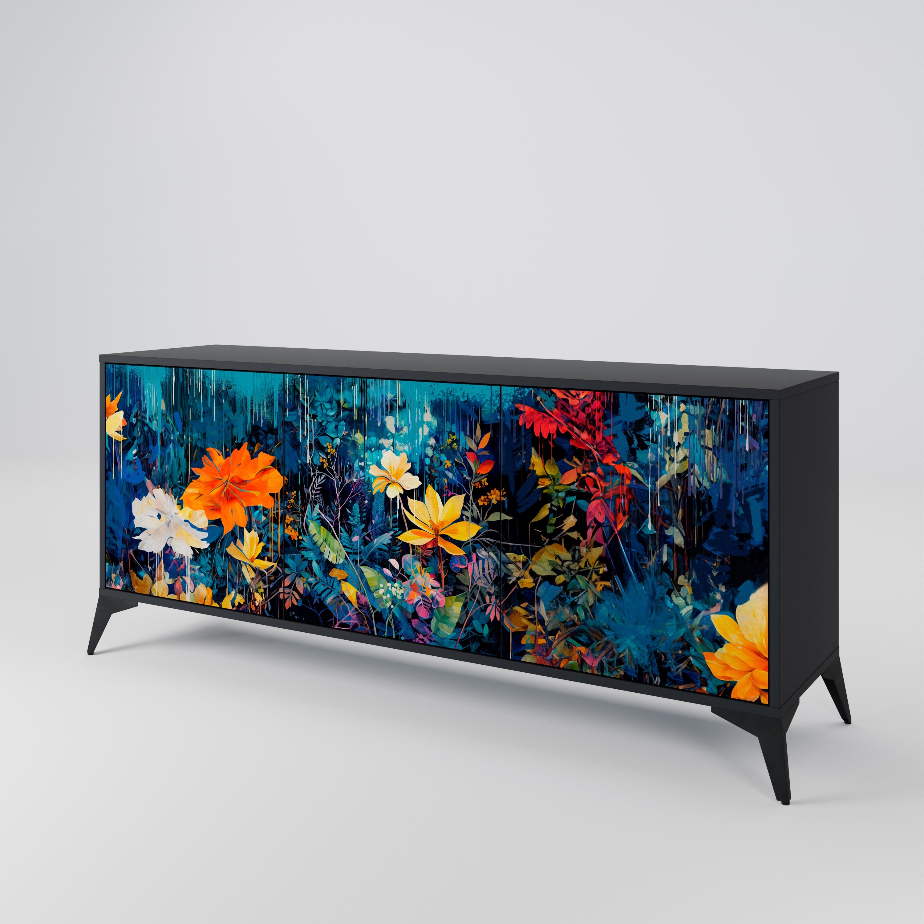 Buffet 3 portes MIDNIGHT BLOSSOM finition noire