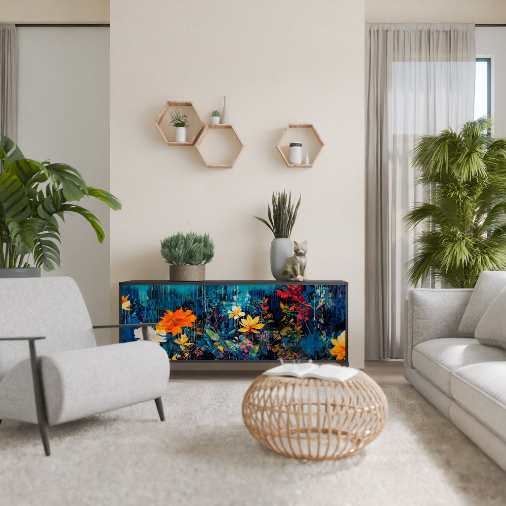 Buffet 3 portes MIDNIGHT BLOSSOM finition noire