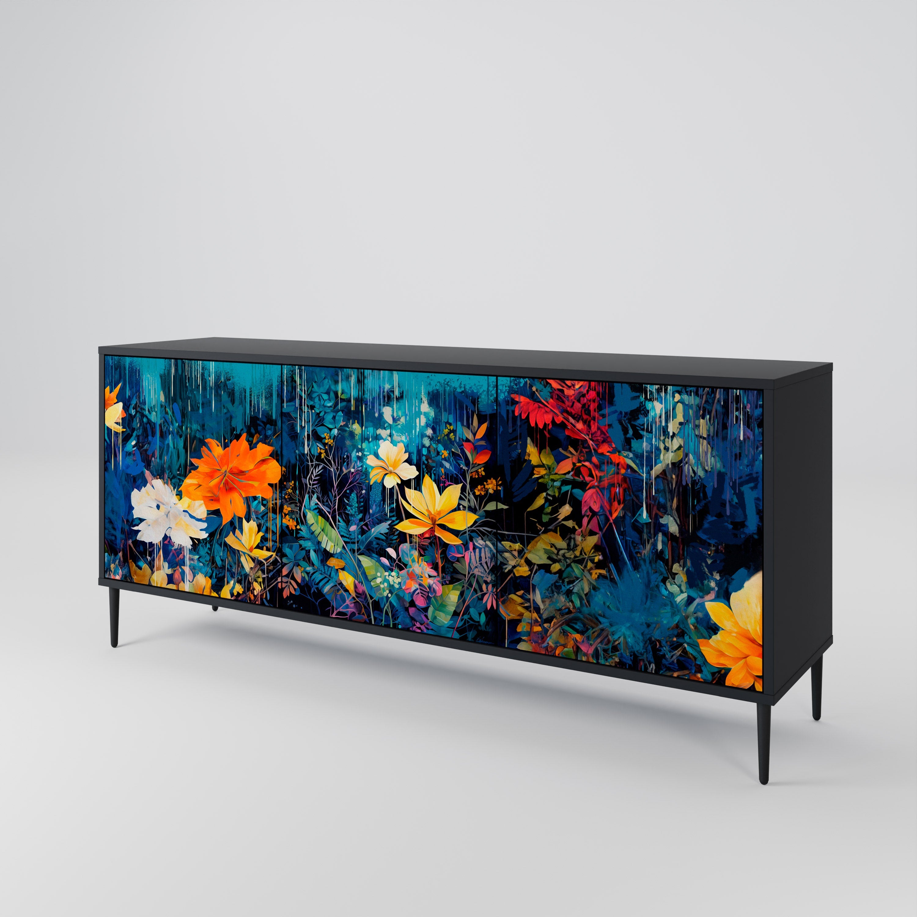 Buffet 3 portes MIDNIGHT BLOSSOM finition noire