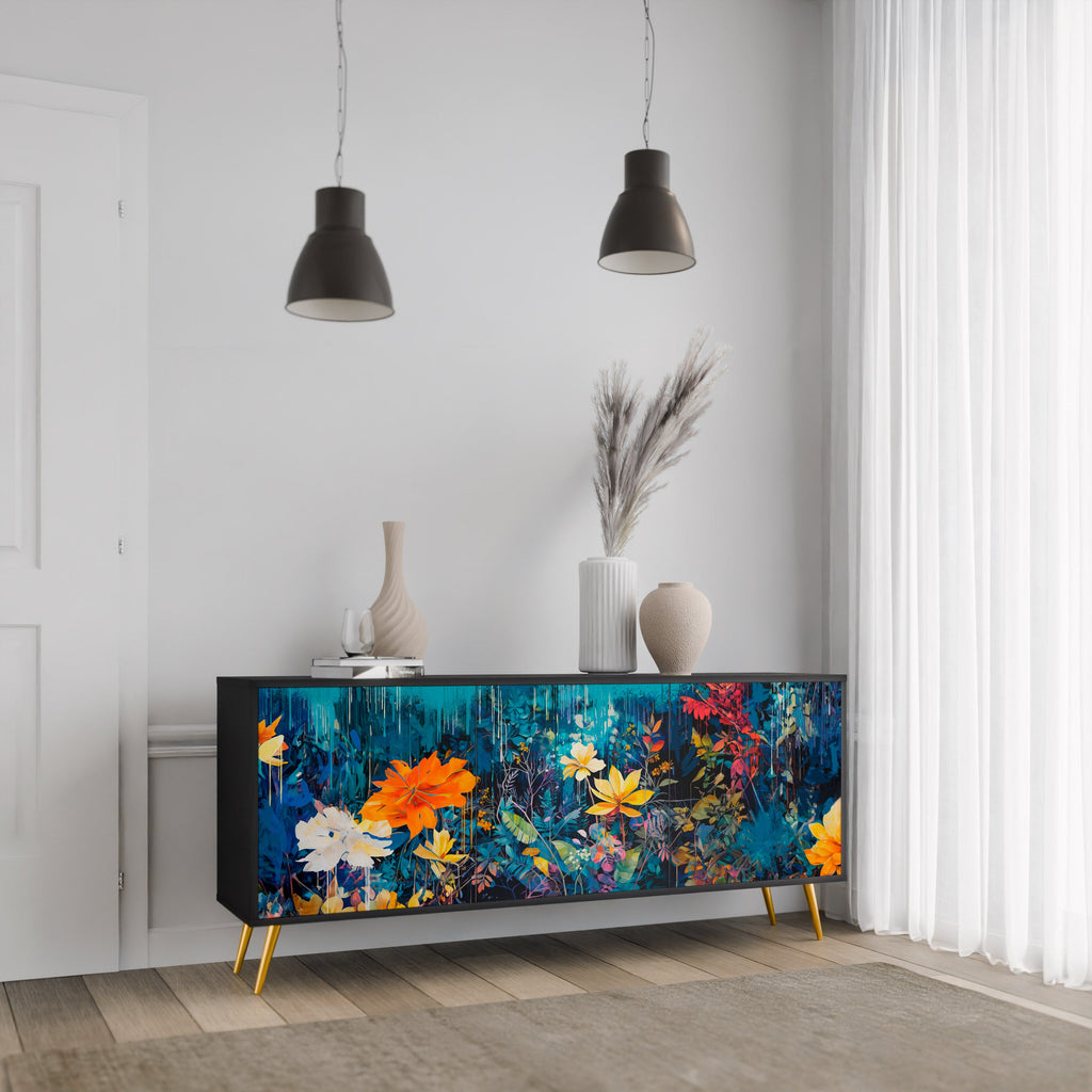 Buffet 3 portes MIDNIGHT BLOSSOM finition noire