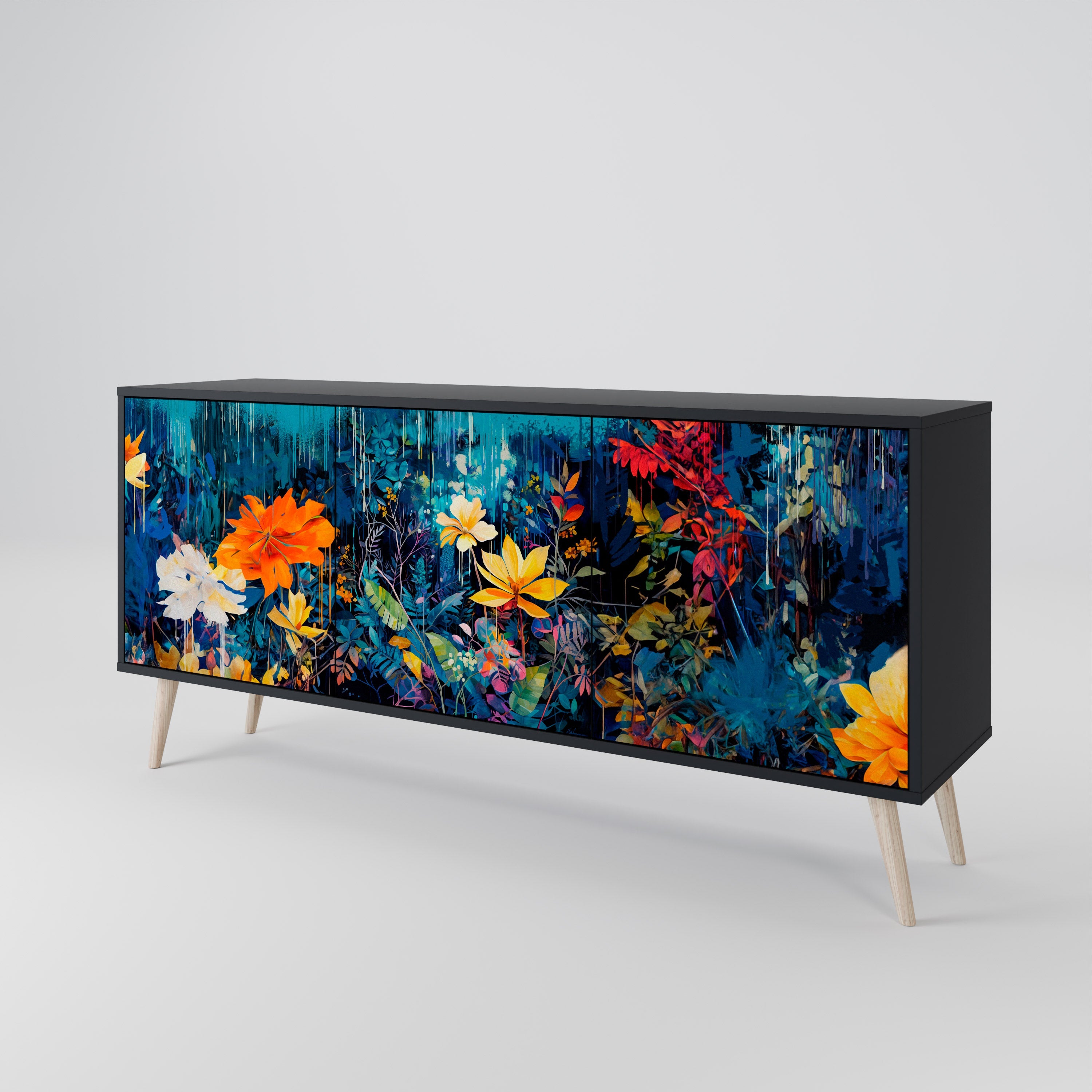 Buffet 3 portes MIDNIGHT BLOSSOM finition noire