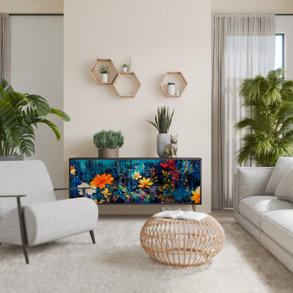 Buffet 3 portes MIDNIGHT BLOSSOM finition noire