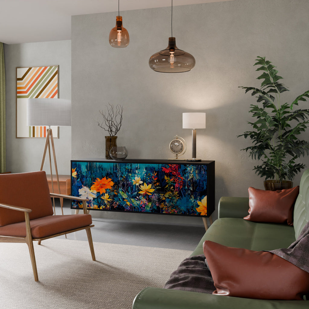 Buffet 3 portes MIDNIGHT BLOSSOM finition noire