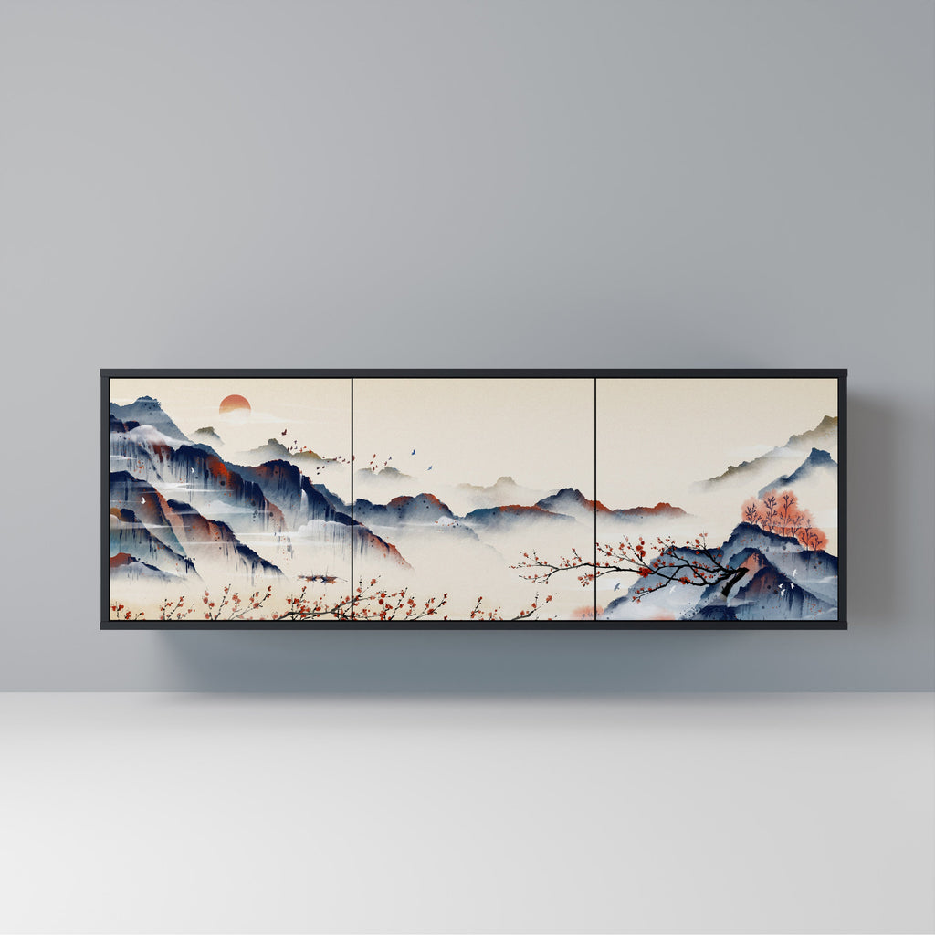 Buffet 3 portes PAYSAGE JAPONAIS finition noire