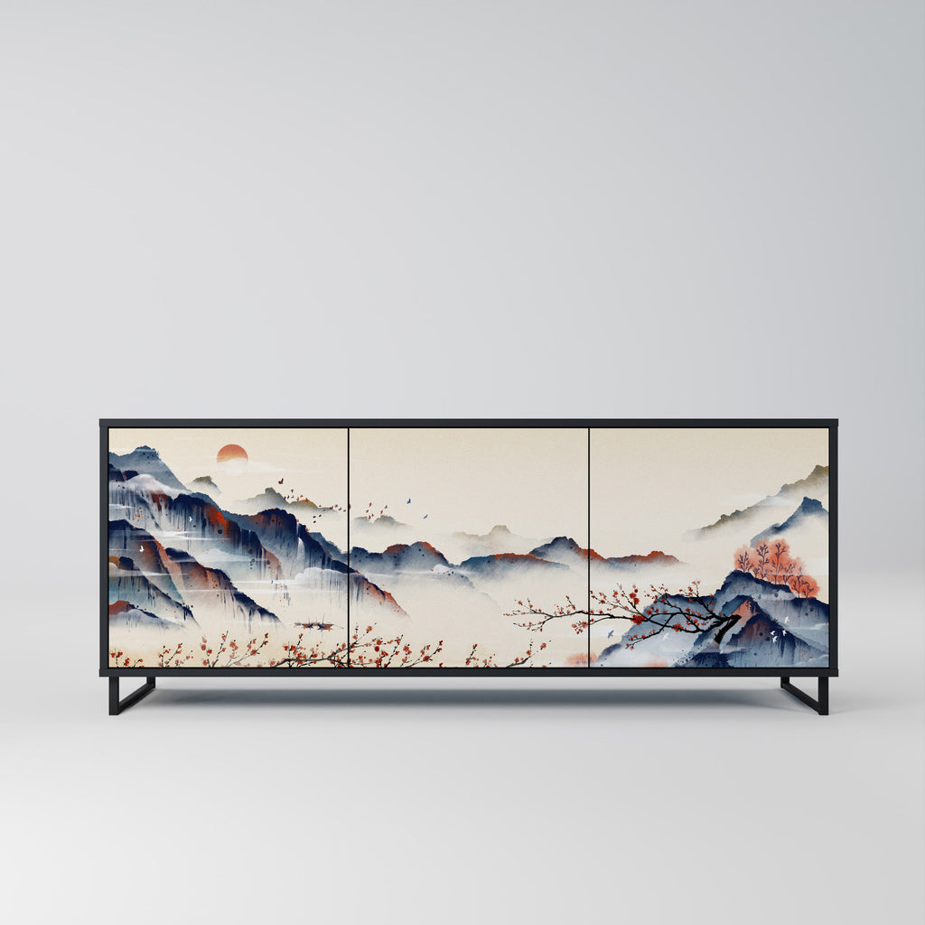 Buffet 3 portes PAYSAGE JAPONAIS finition noire