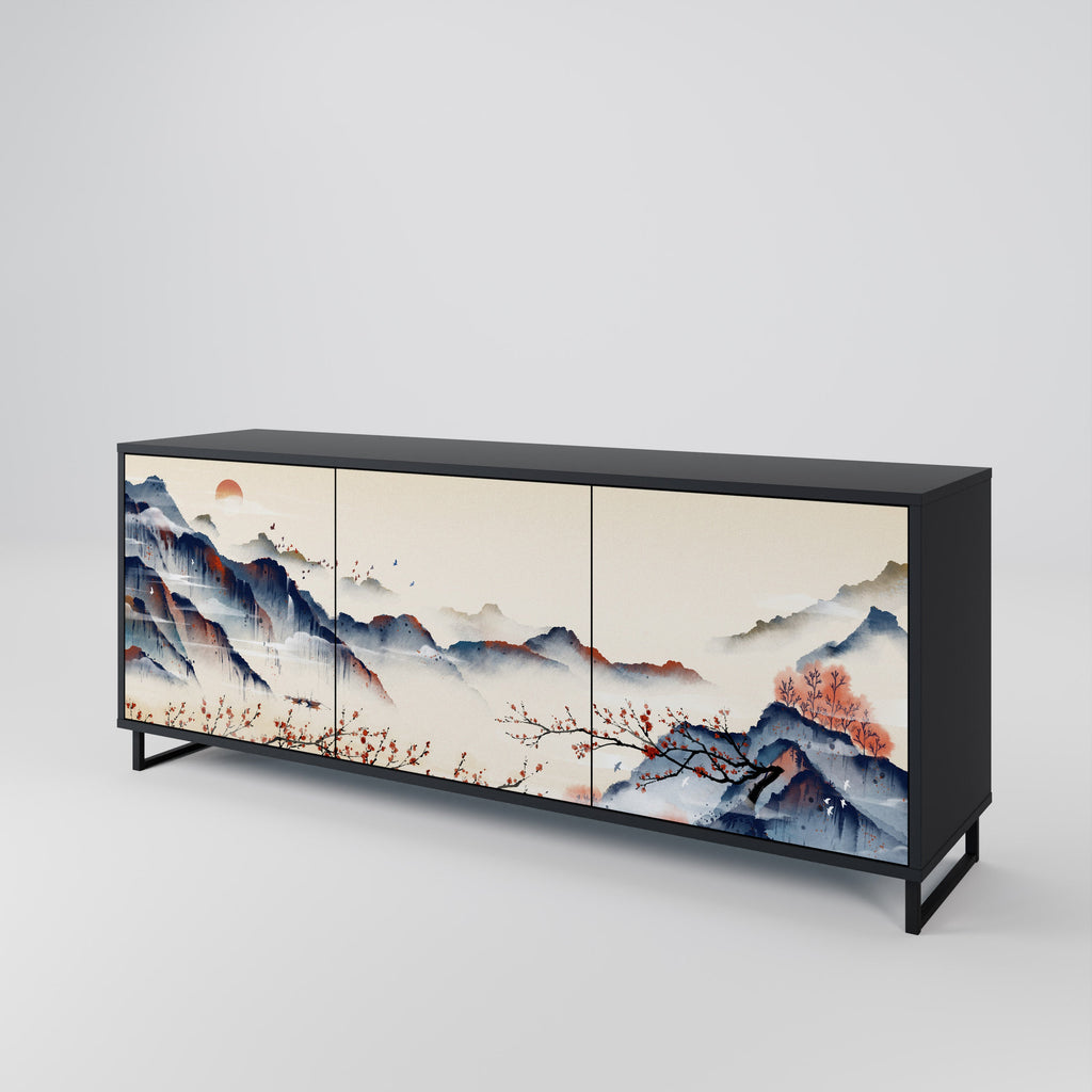 Buffet 3 portes PAYSAGE JAPONAIS finition noire
