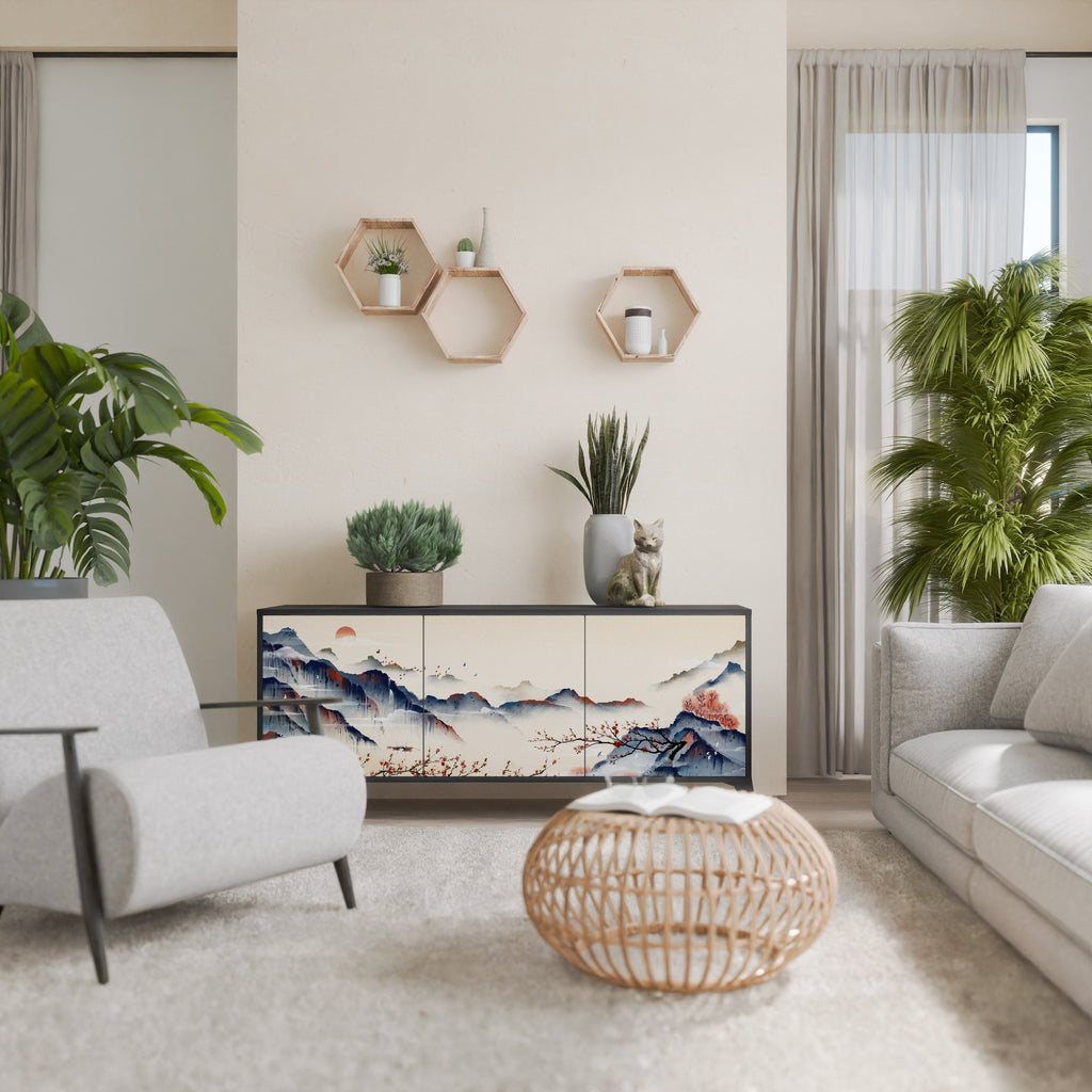 Buffet 3 portes PAYSAGE JAPONAIS finition noire