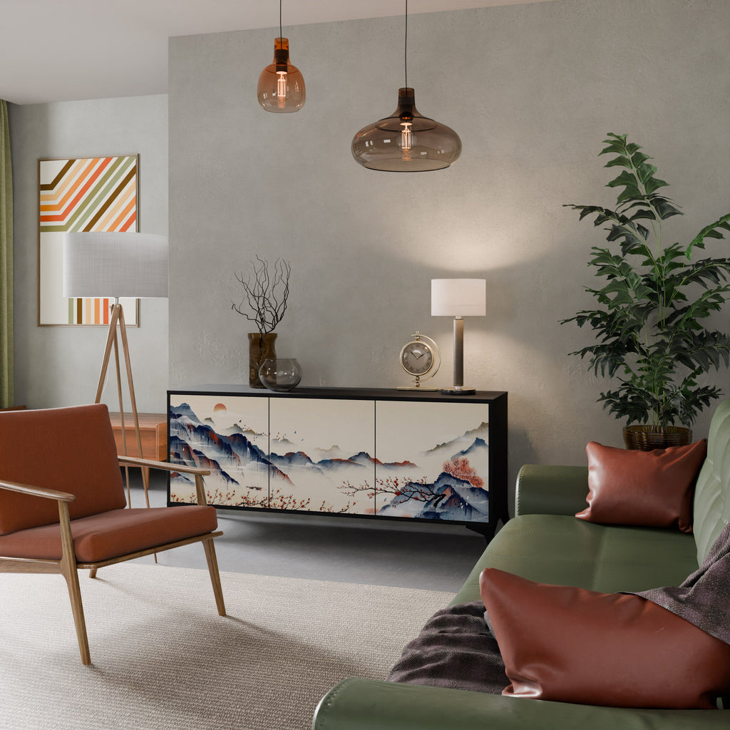 Buffet 3 portes PAYSAGE JAPONAIS finition noire