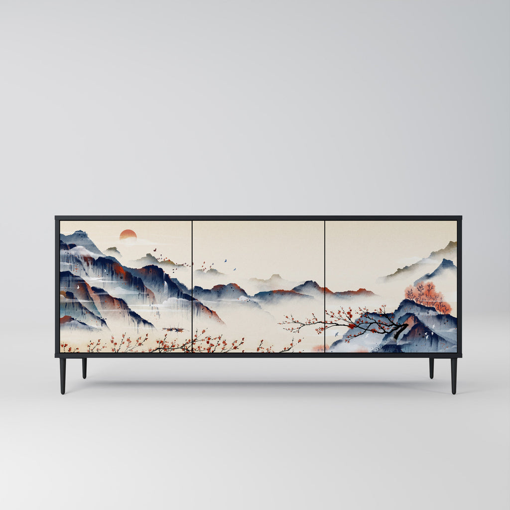 Buffet 3 portes PAYSAGE JAPONAIS finition noire