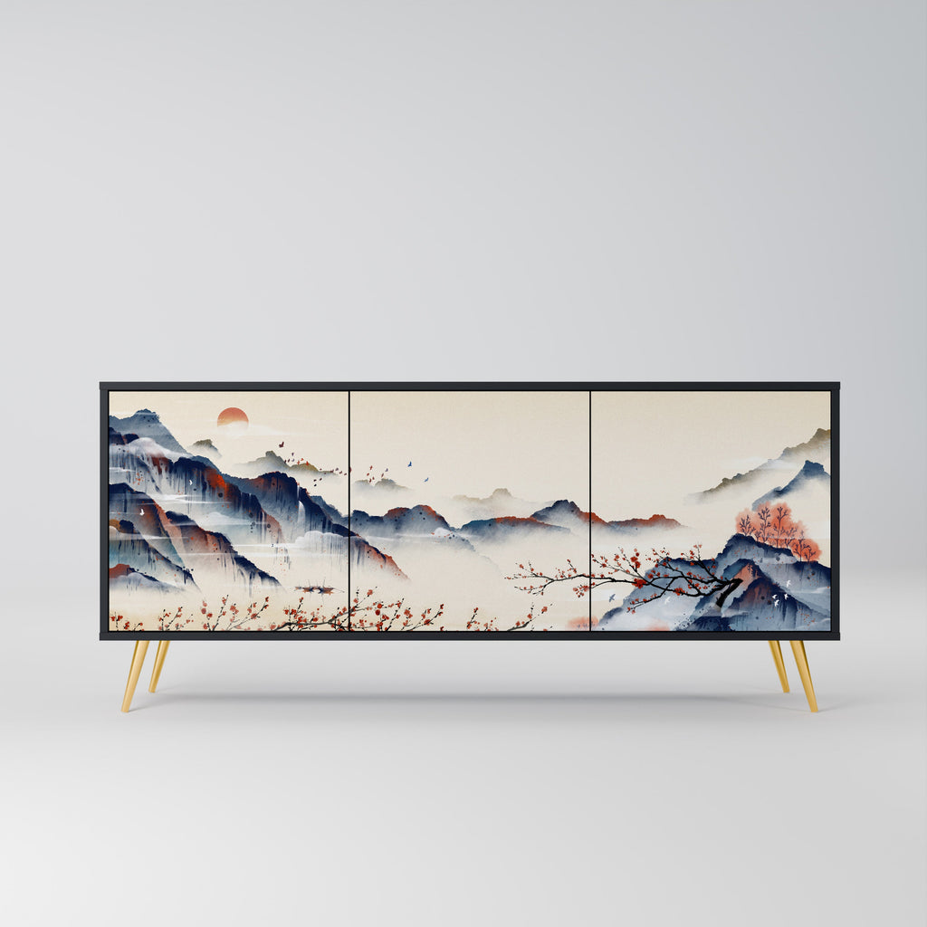 Buffet 3 portes PAYSAGE JAPONAIS finition noire