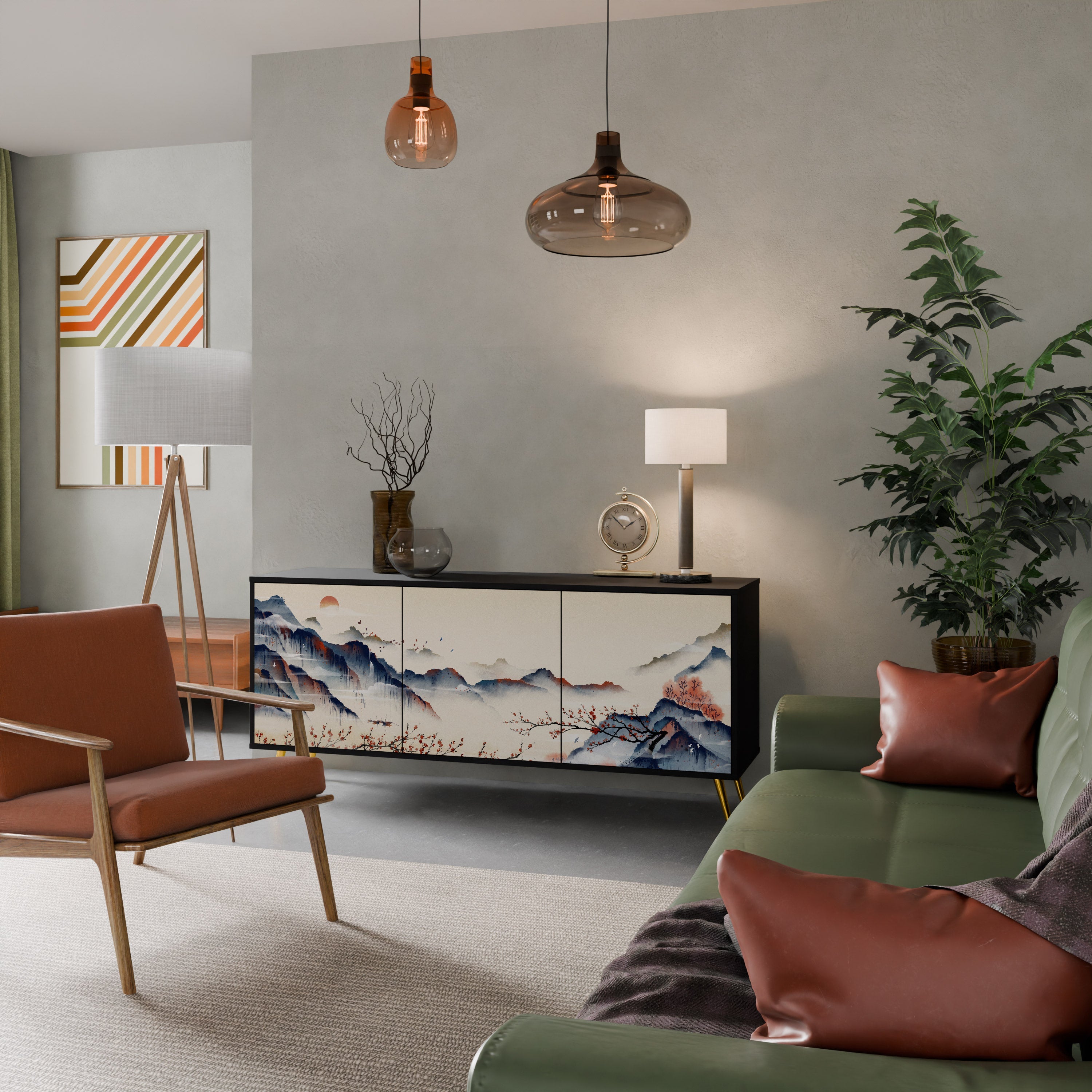 Buffet 3 portes PAYSAGE JAPONAIS finition noire