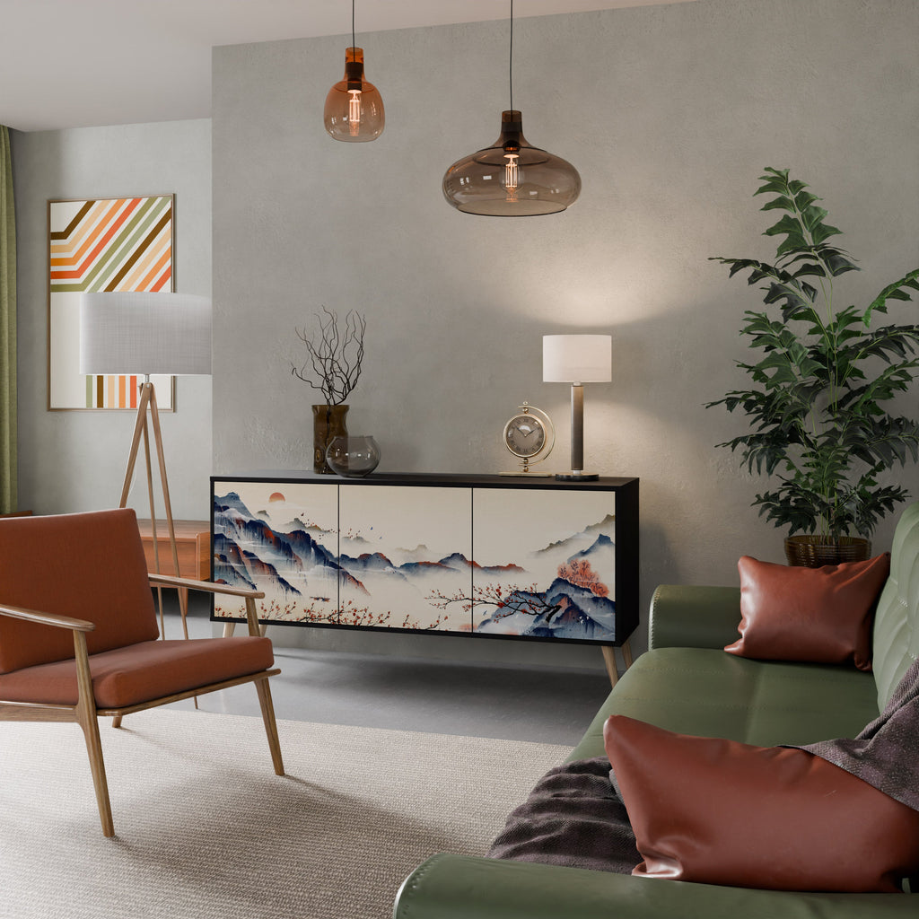 Buffet 3 portes PAYSAGE JAPONAIS finition noire