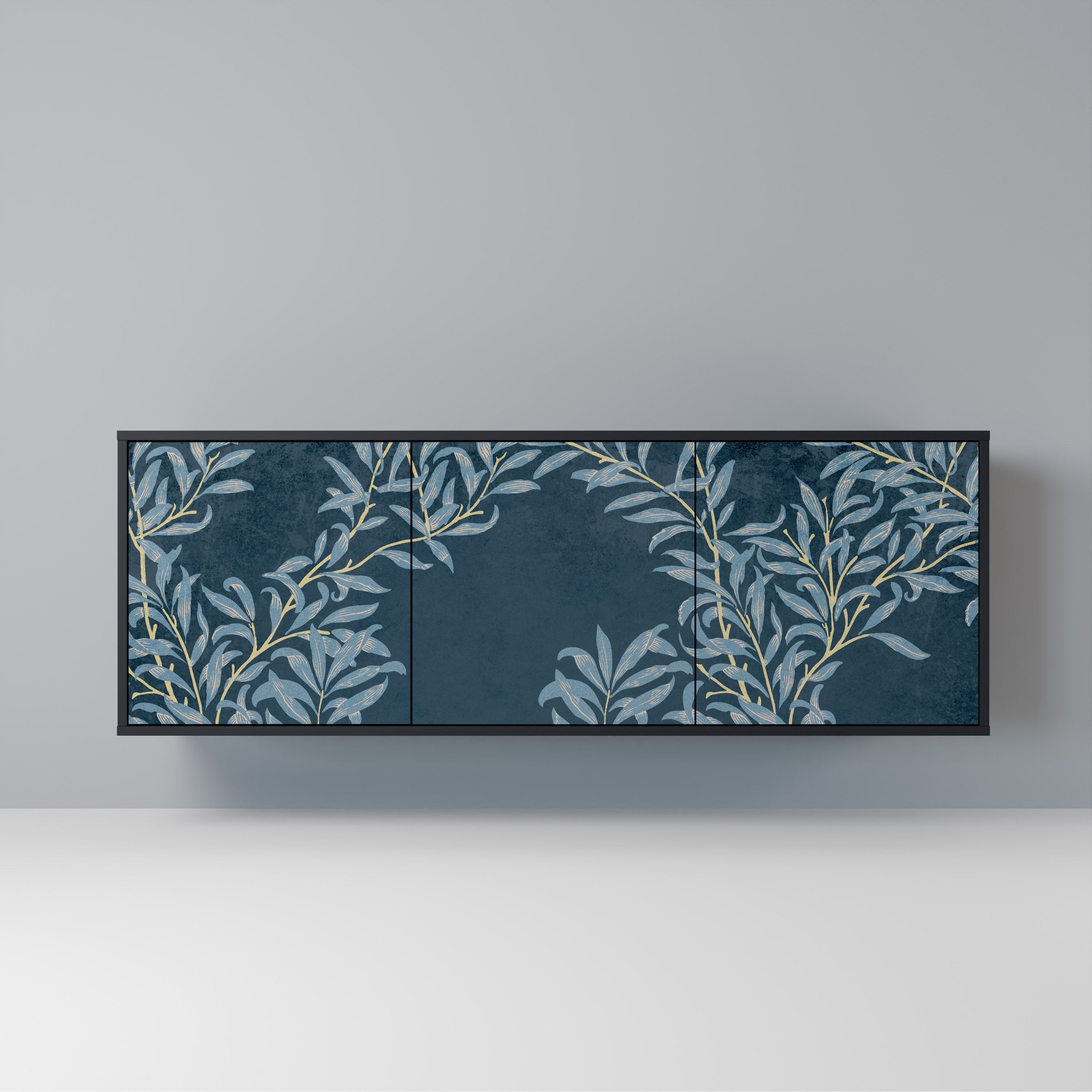 Buffet 3 portes BLUE LEAVES en finition noire