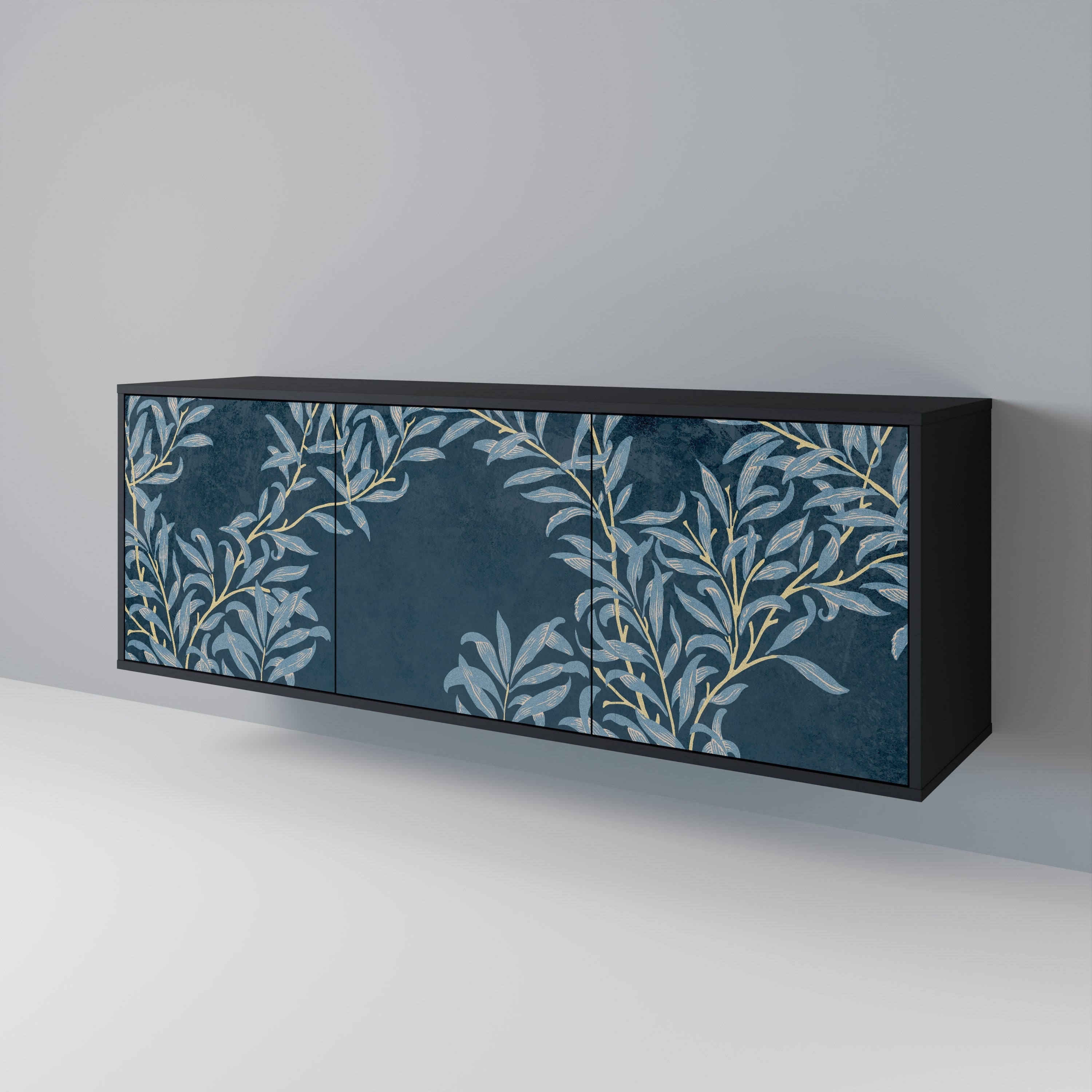 Buffet 3 portes BLUE LEAVES en finition noire