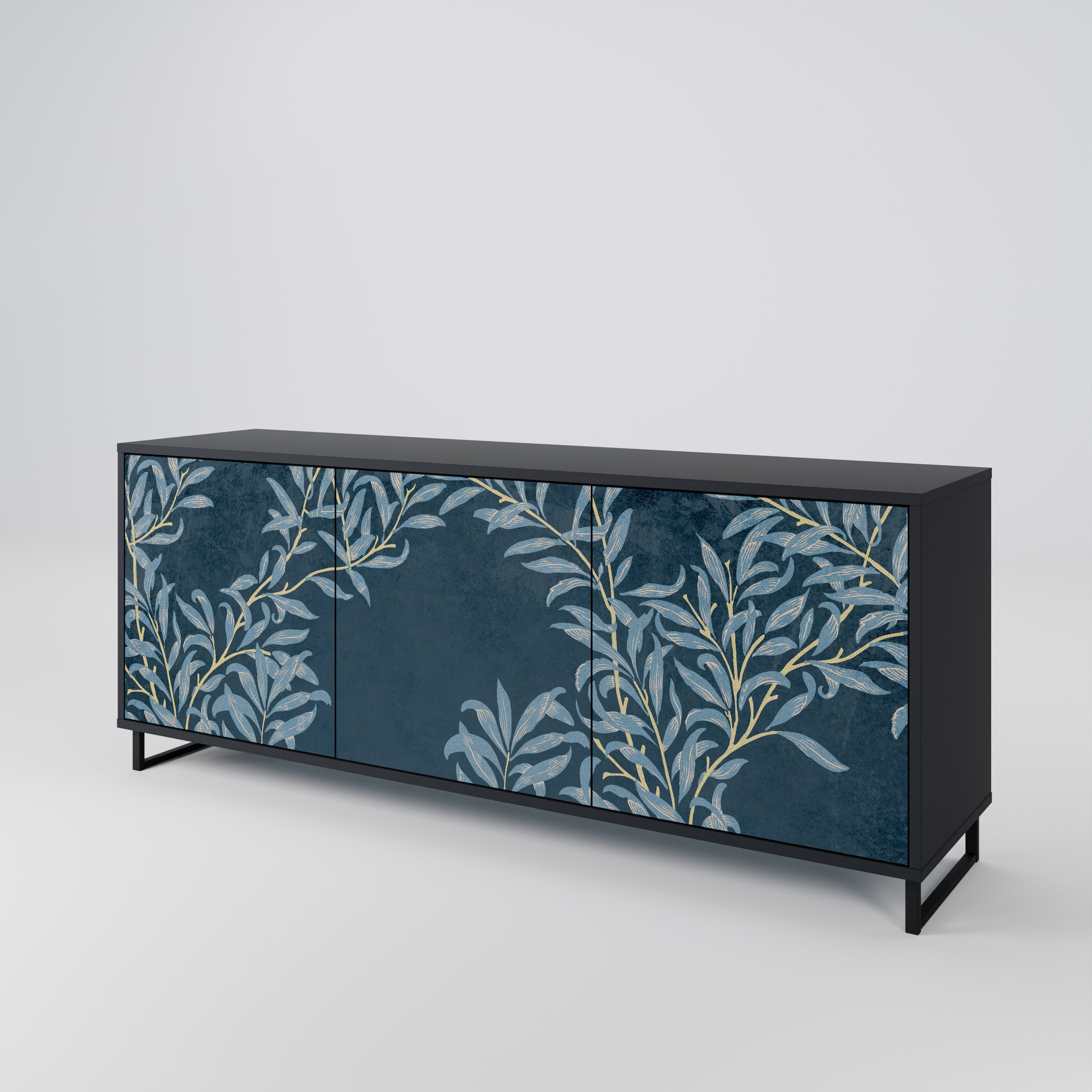 Buffet 3 portes BLUE LEAVES en finition noire