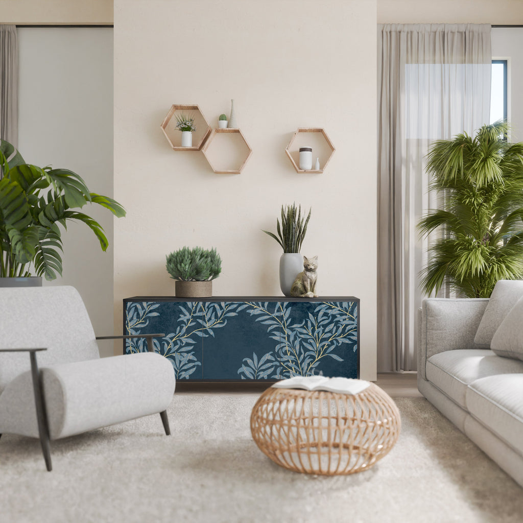 Buffet 3 portes BLUE LEAVES en finition noire