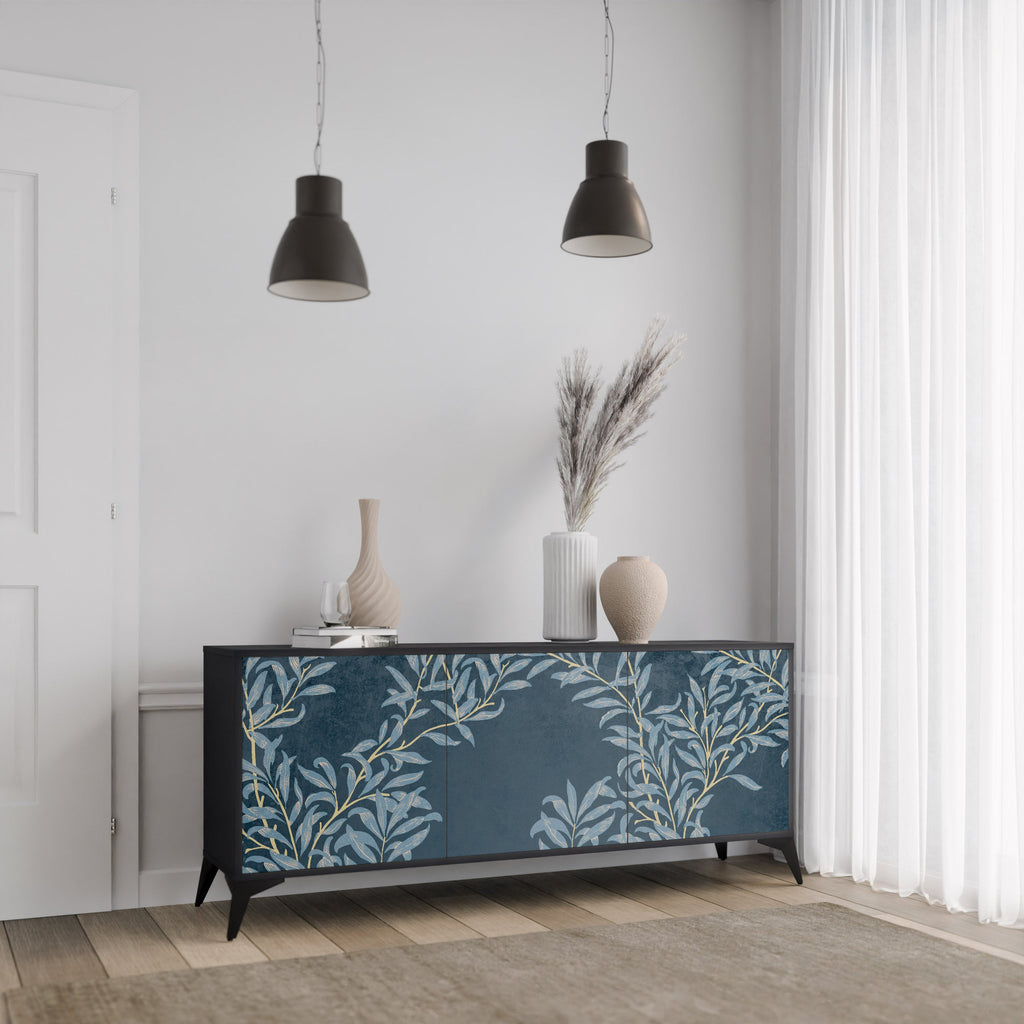 Buffet 3 portes BLUE LEAVES en finition noire