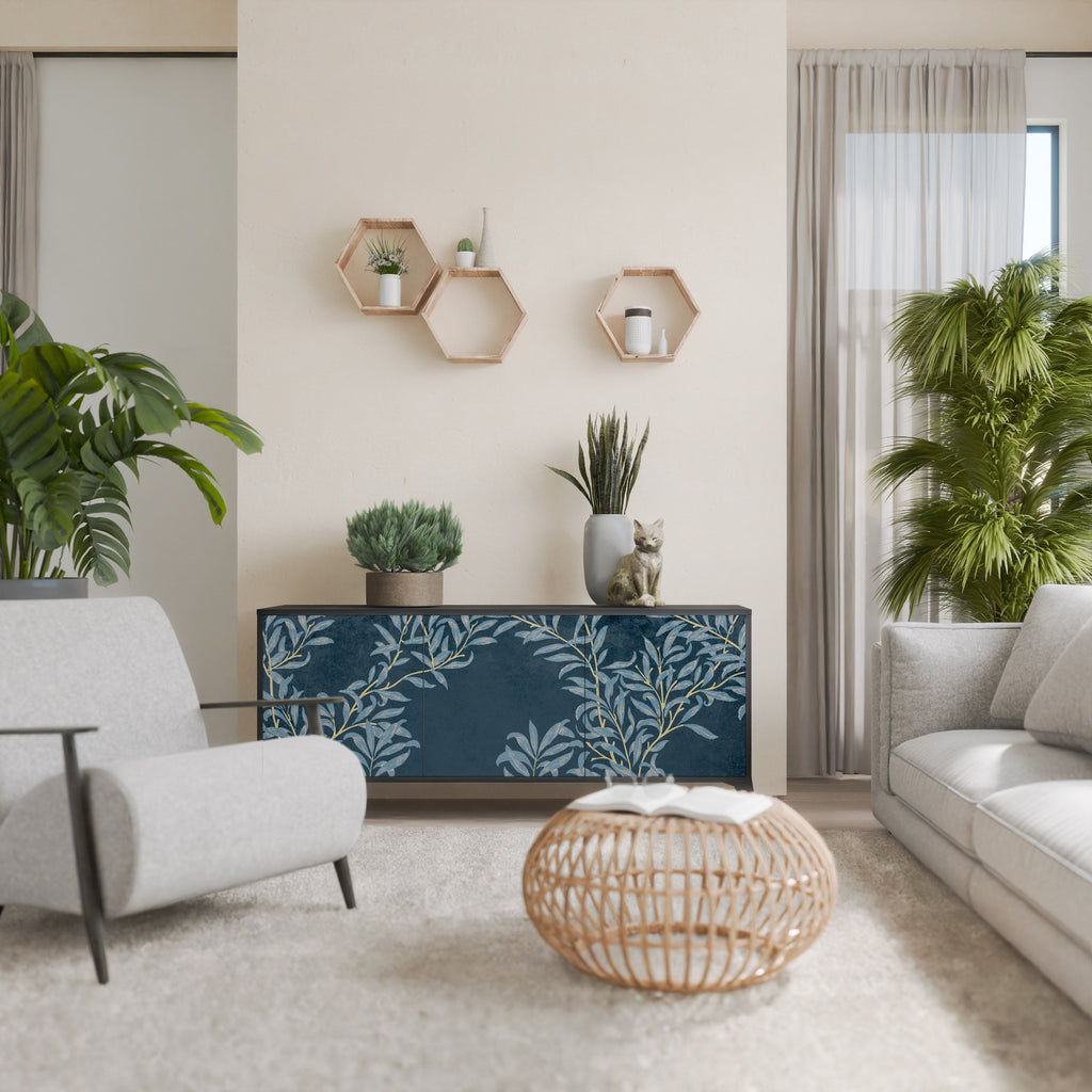 Buffet 3 portes BLUE LEAVES en finition noire