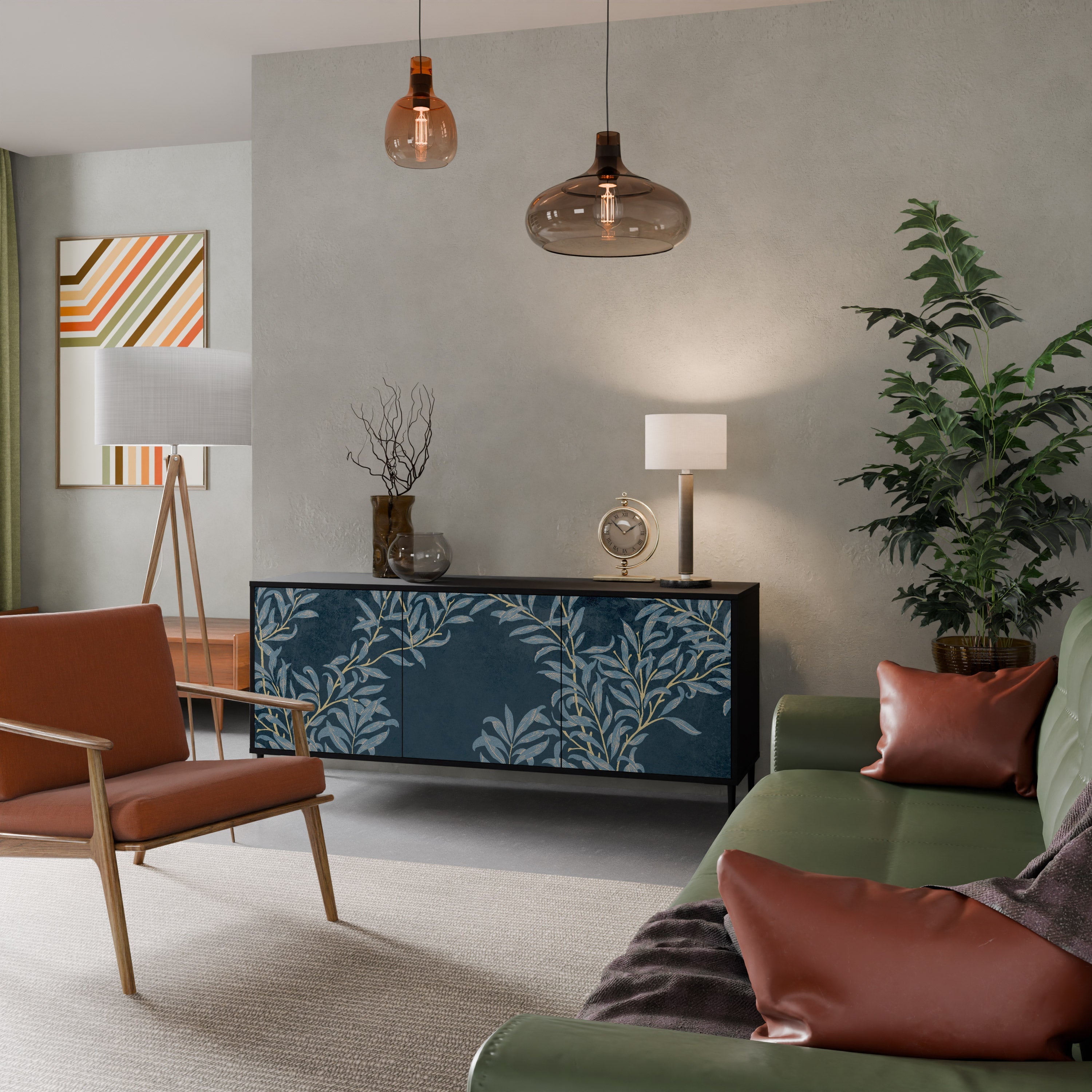 Buffet 3 portes BLUE LEAVES en finition noire