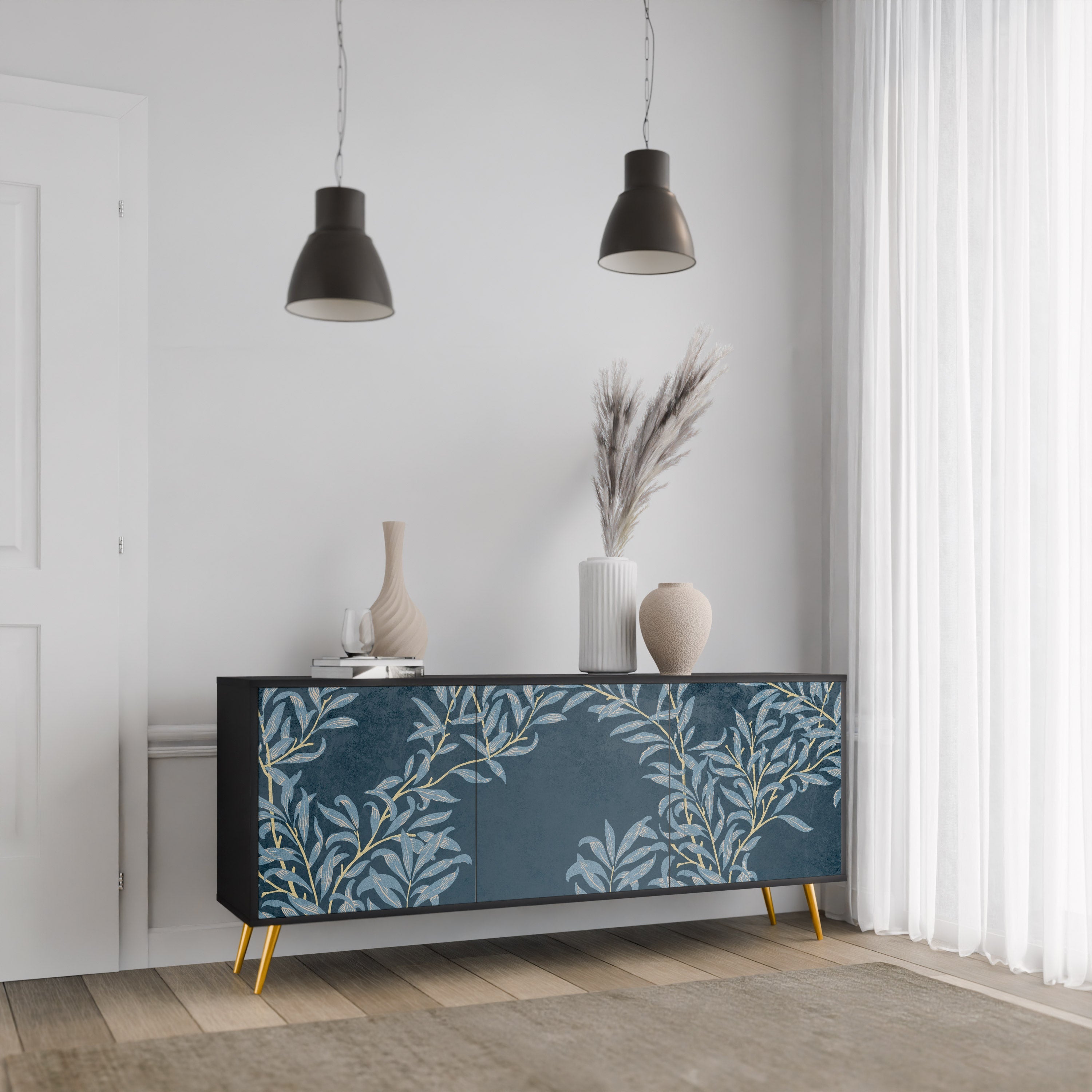 Buffet 3 portes BLUE LEAVES en finition noire