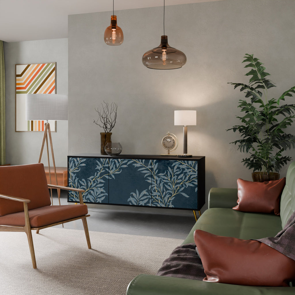 Buffet 3 portes BLUE LEAVES en finition noire