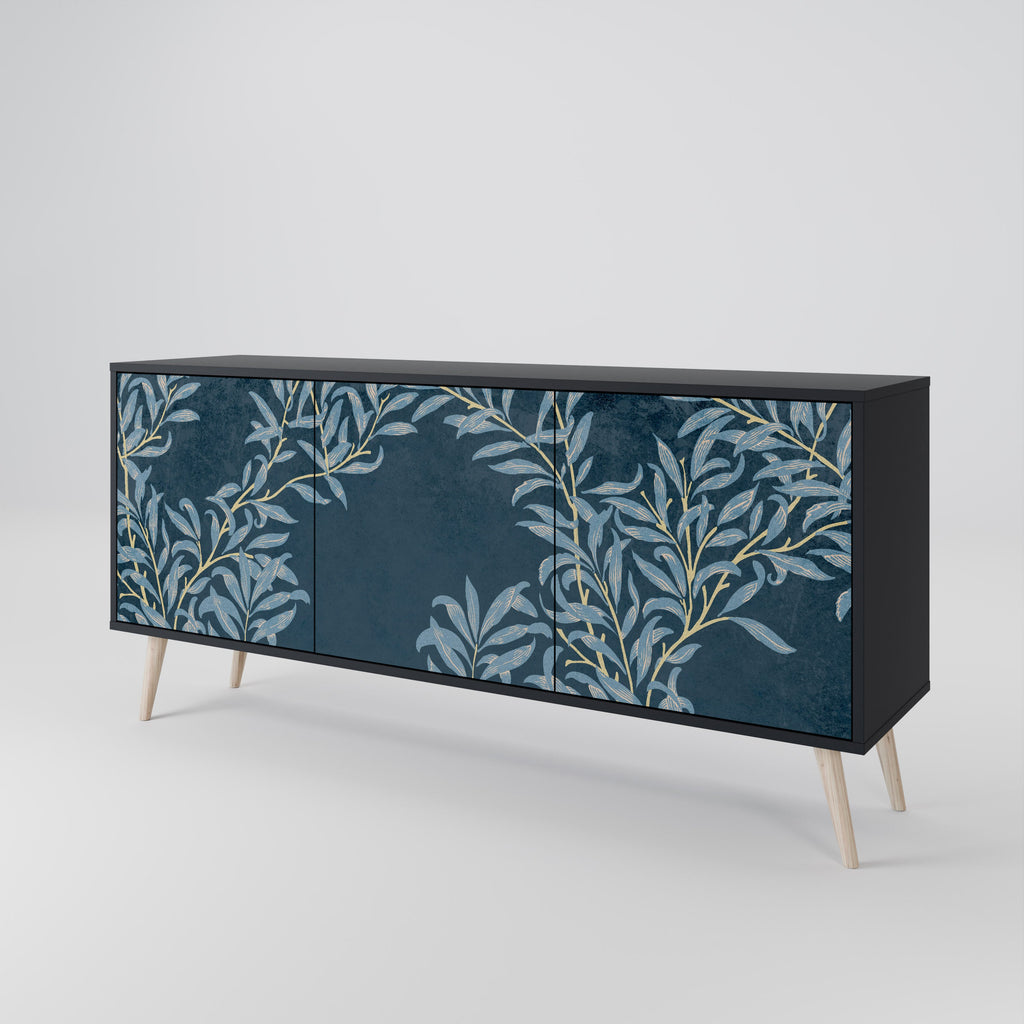 Buffet 3 portes BLUE LEAVES en finition noire