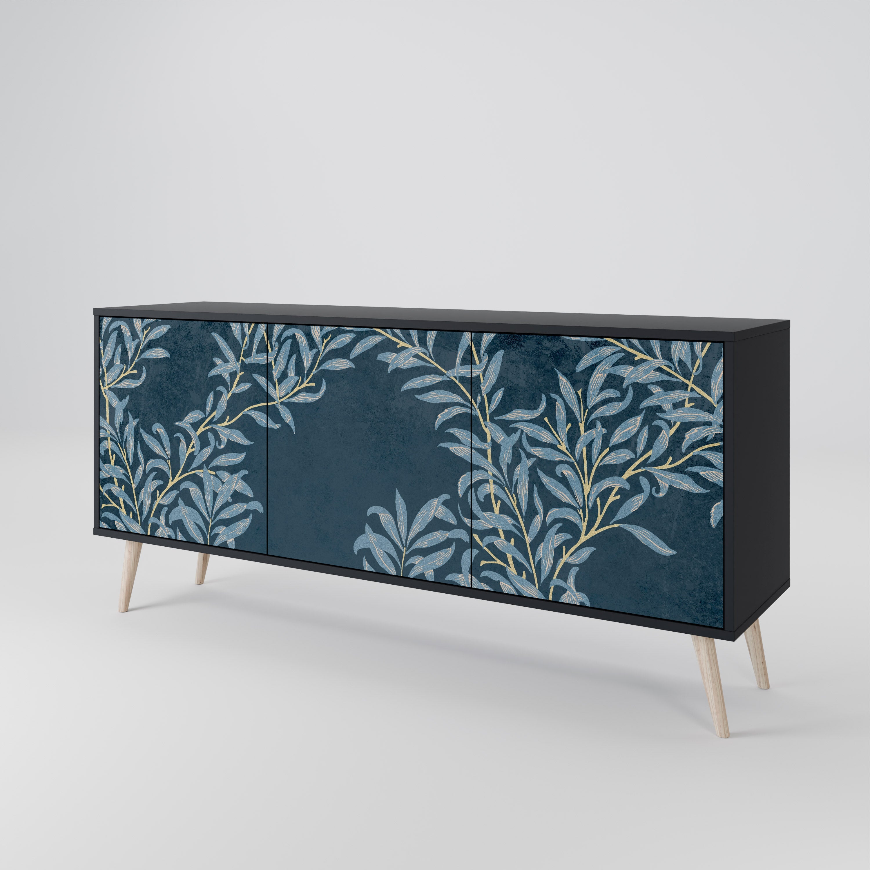 Buffet 3 portes BLUE LEAVES en finition noire
