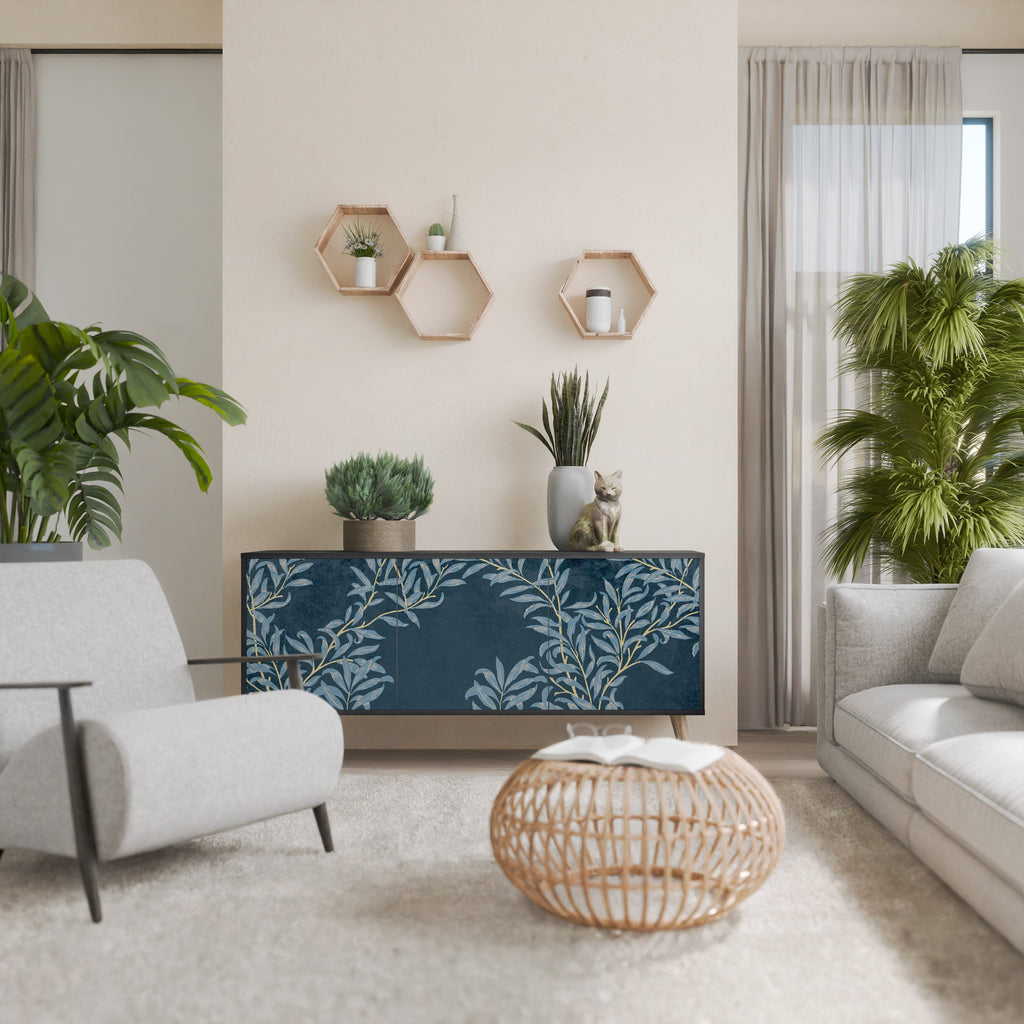 Buffet 3 portes BLUE LEAVES en finition noire