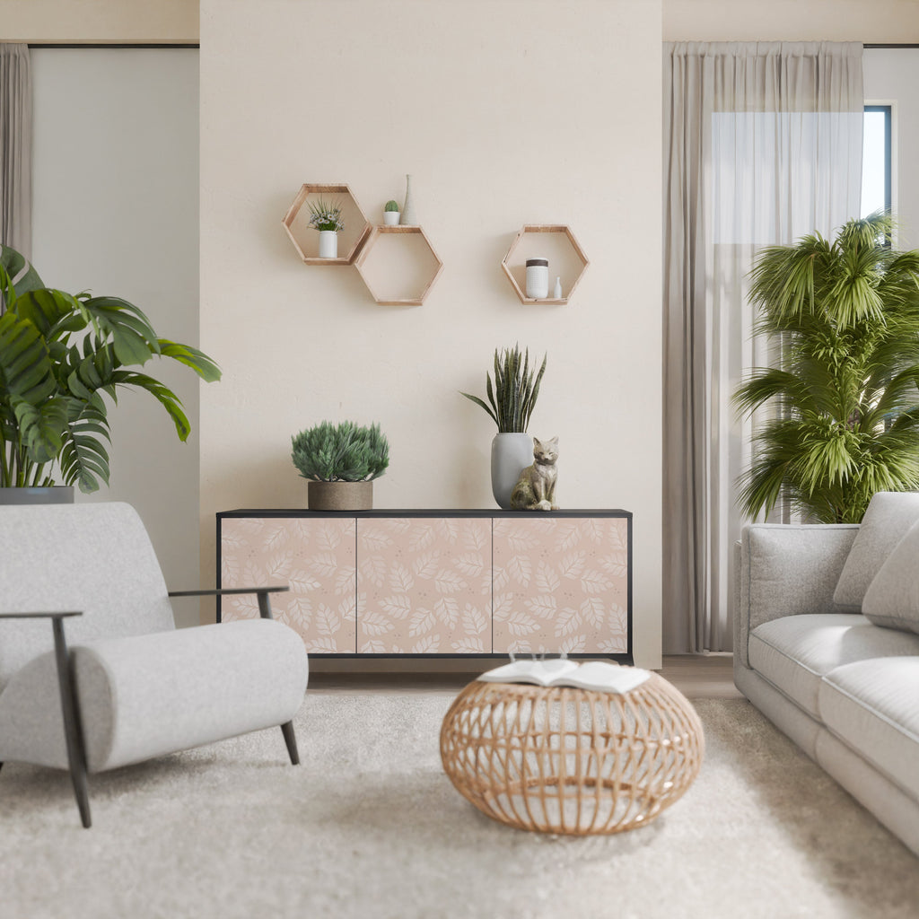 Buffet 3 portes LEAVES ON BEIGE finition noire