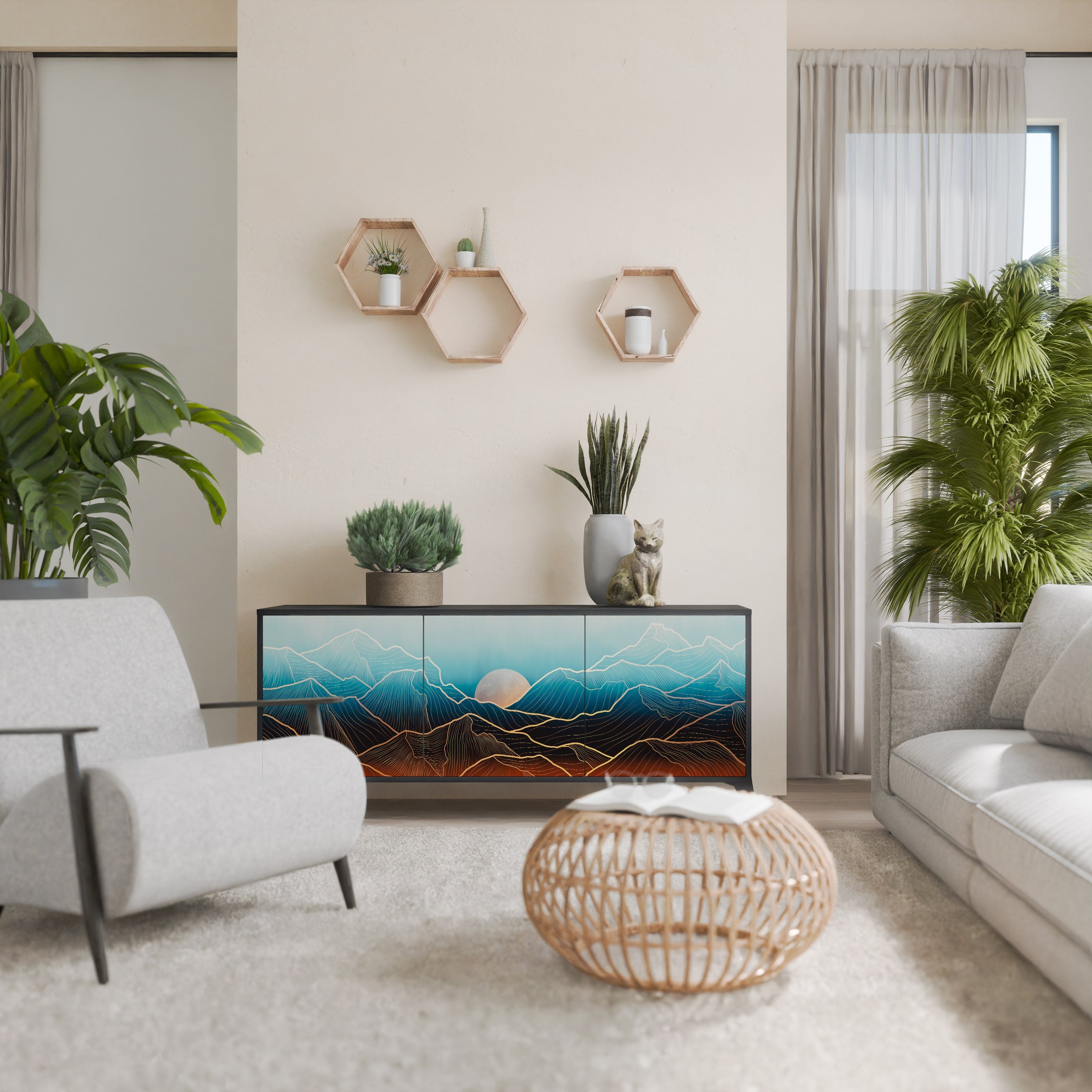 Buffet 3 portes LUNAR SECRETS en finition noire