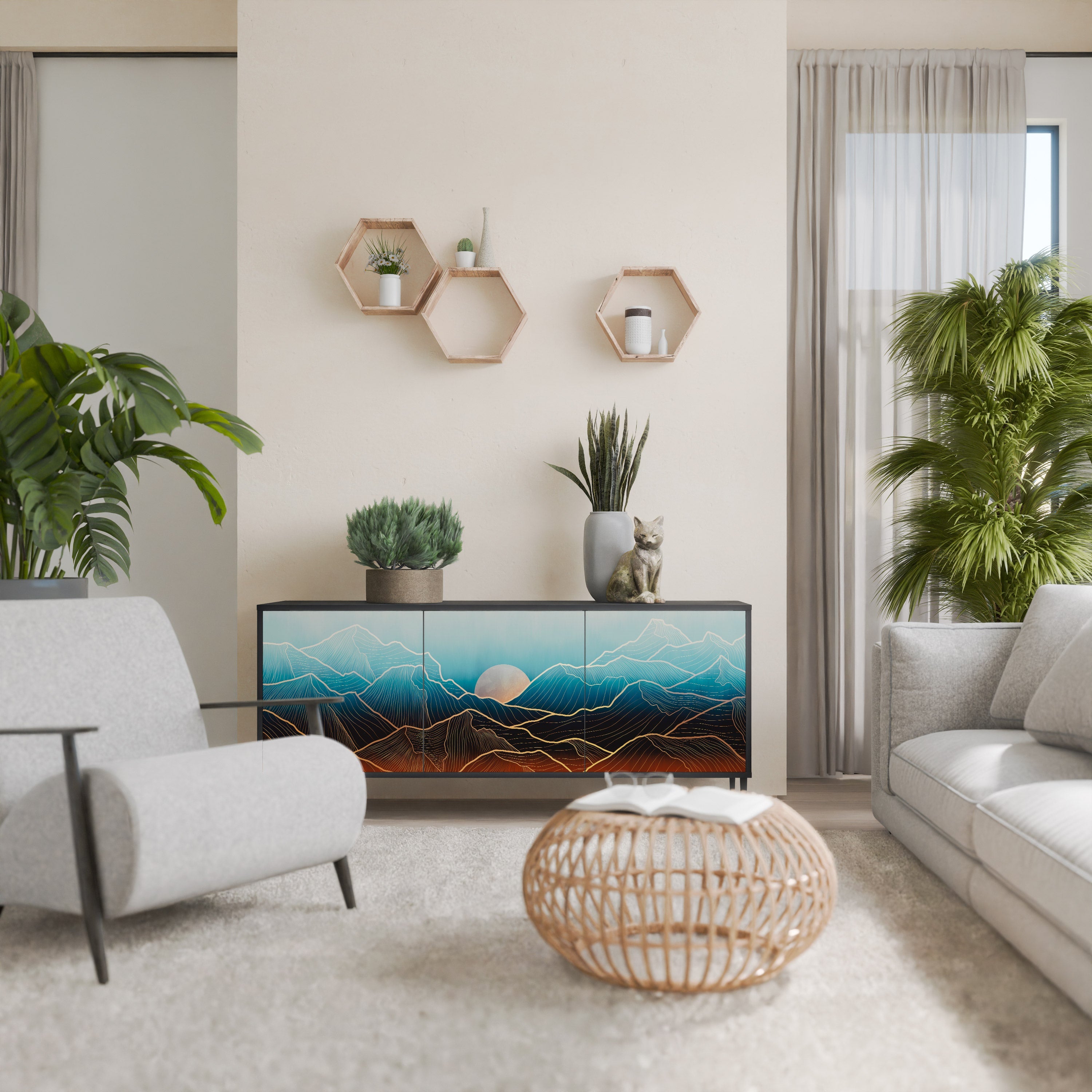 Buffet 3 portes LUNAR SECRETS en finition noire