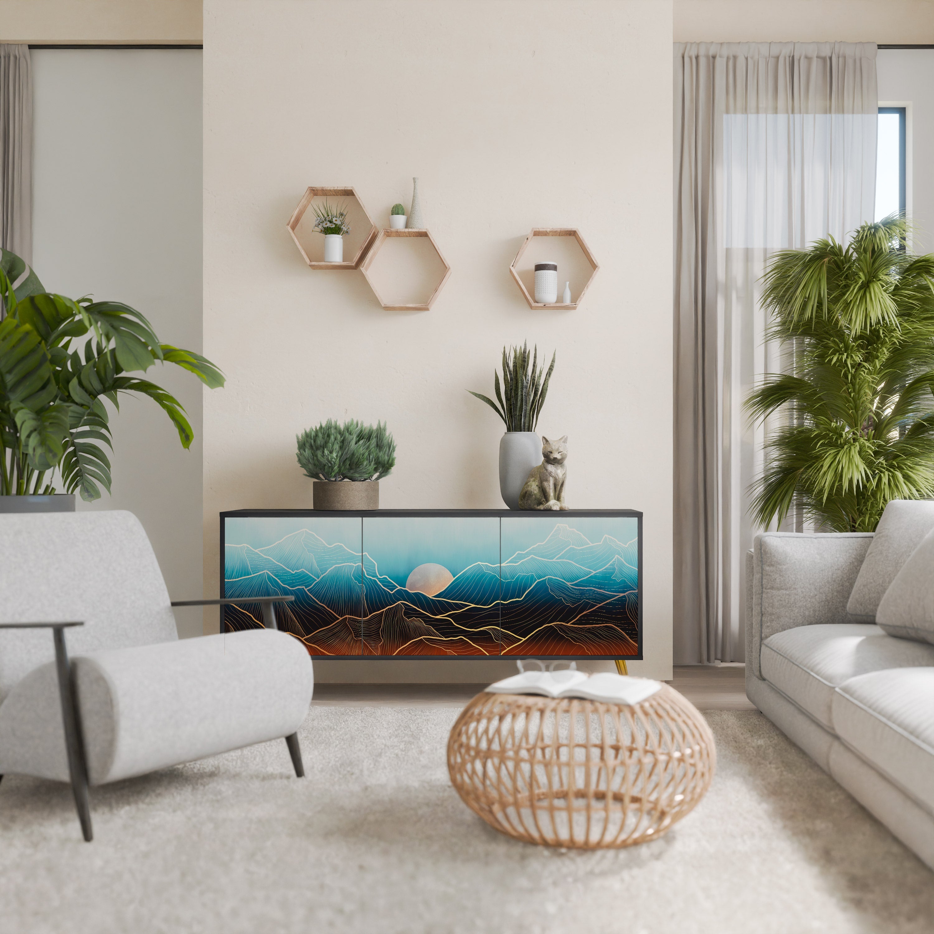 Buffet 3 portes LUNAR SECRETS en finition noire