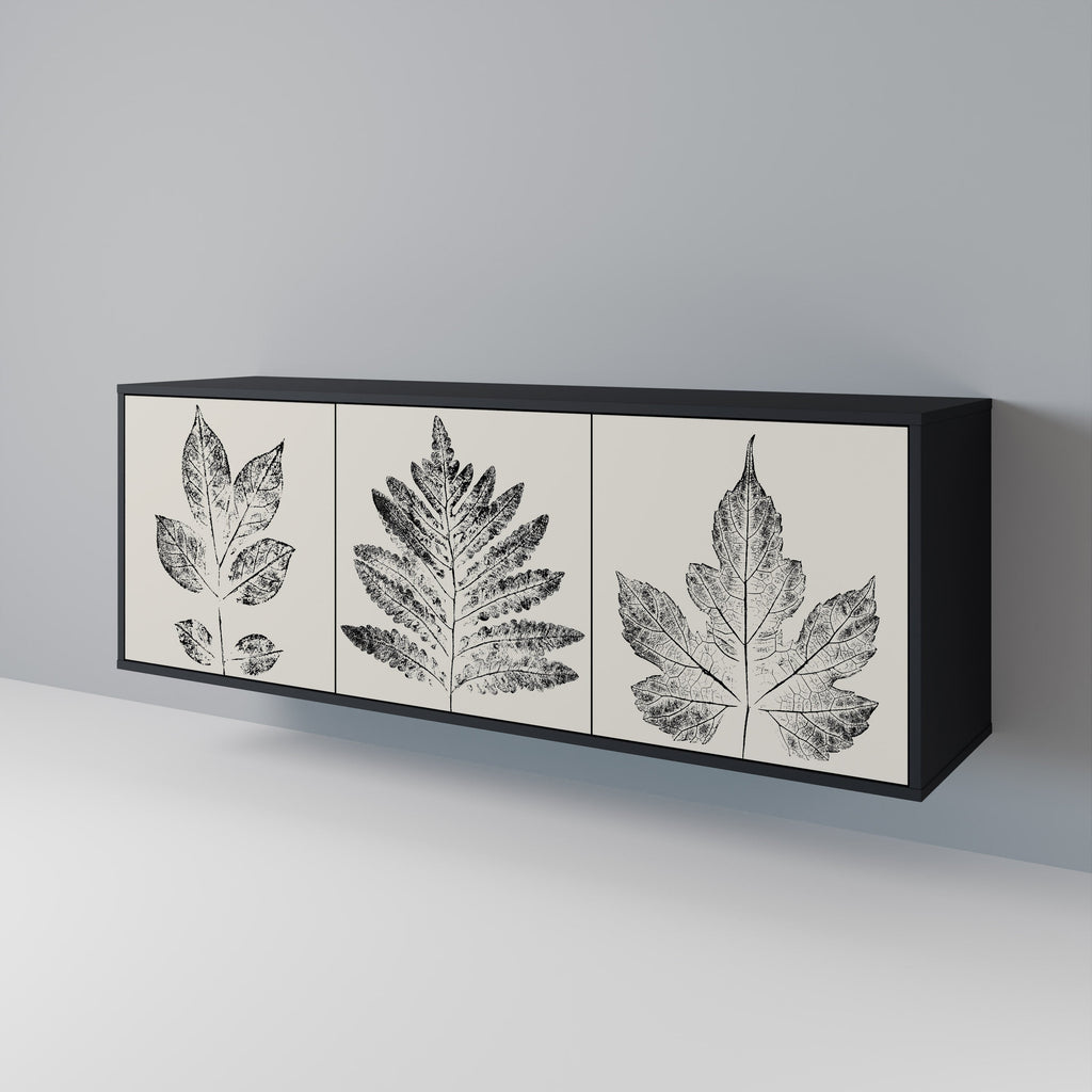Buffet 3 portes LEAFY STAMPS finition noire