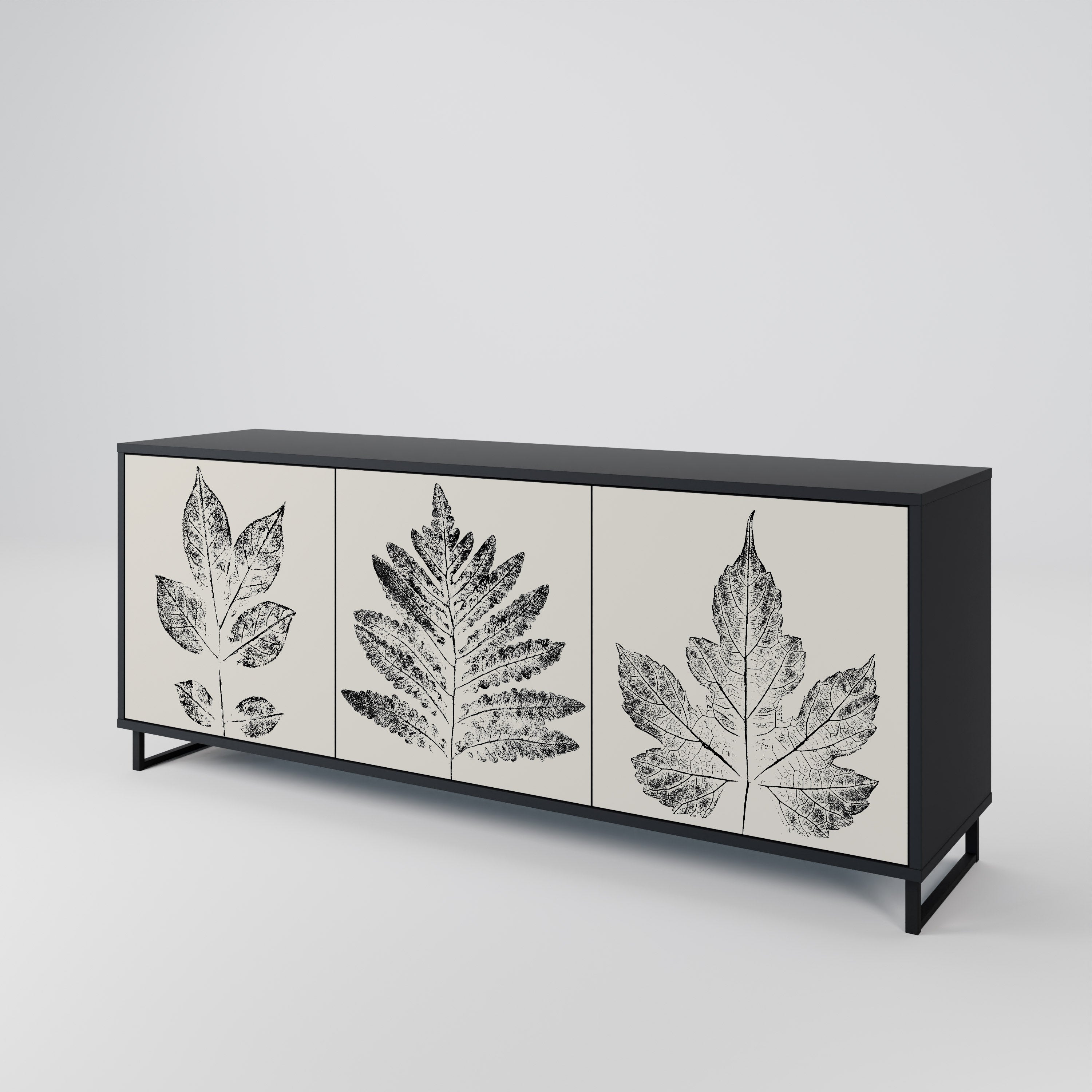 Buffet 3 portes LEAFY STAMPS finition noire