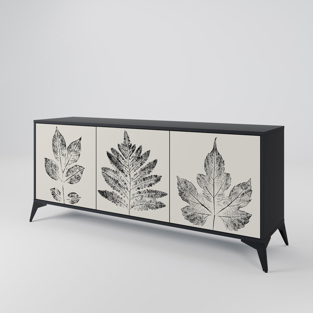 Buffet 3 portes LEAFY STAMPS finition noire