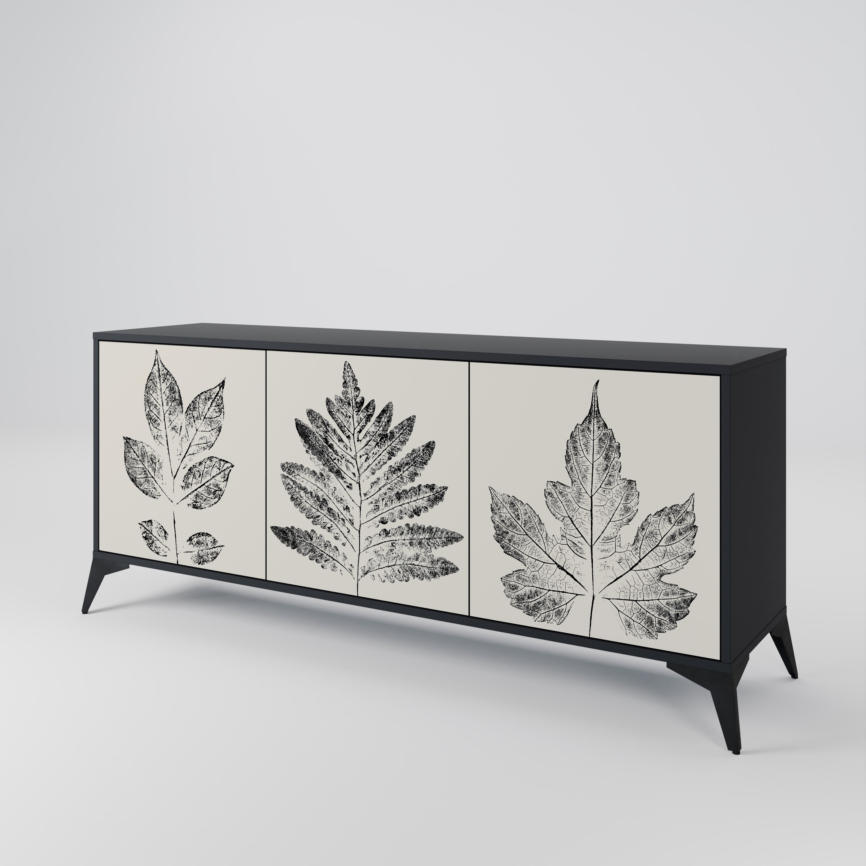 Buffet 3 portes LEAFY STAMPS finition noire