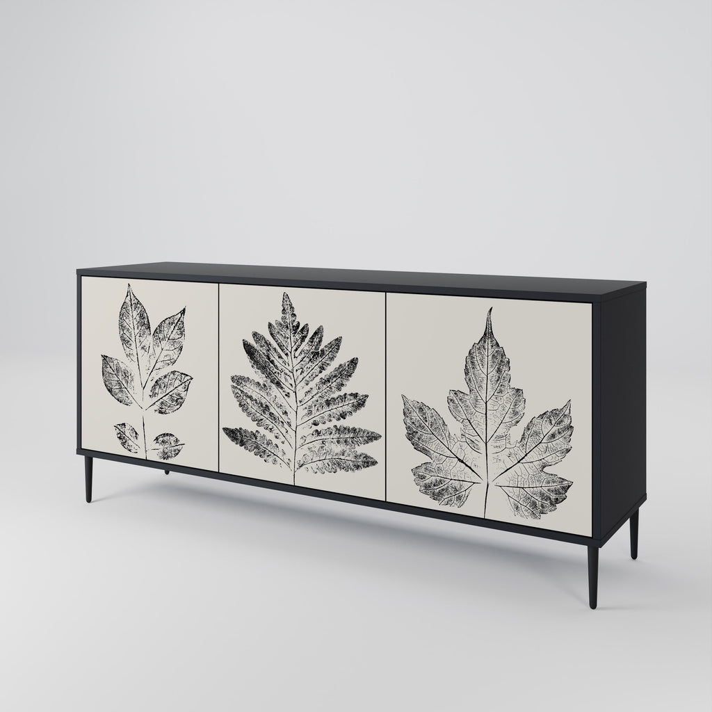 Buffet 3 portes LEAFY STAMPS finition noire
