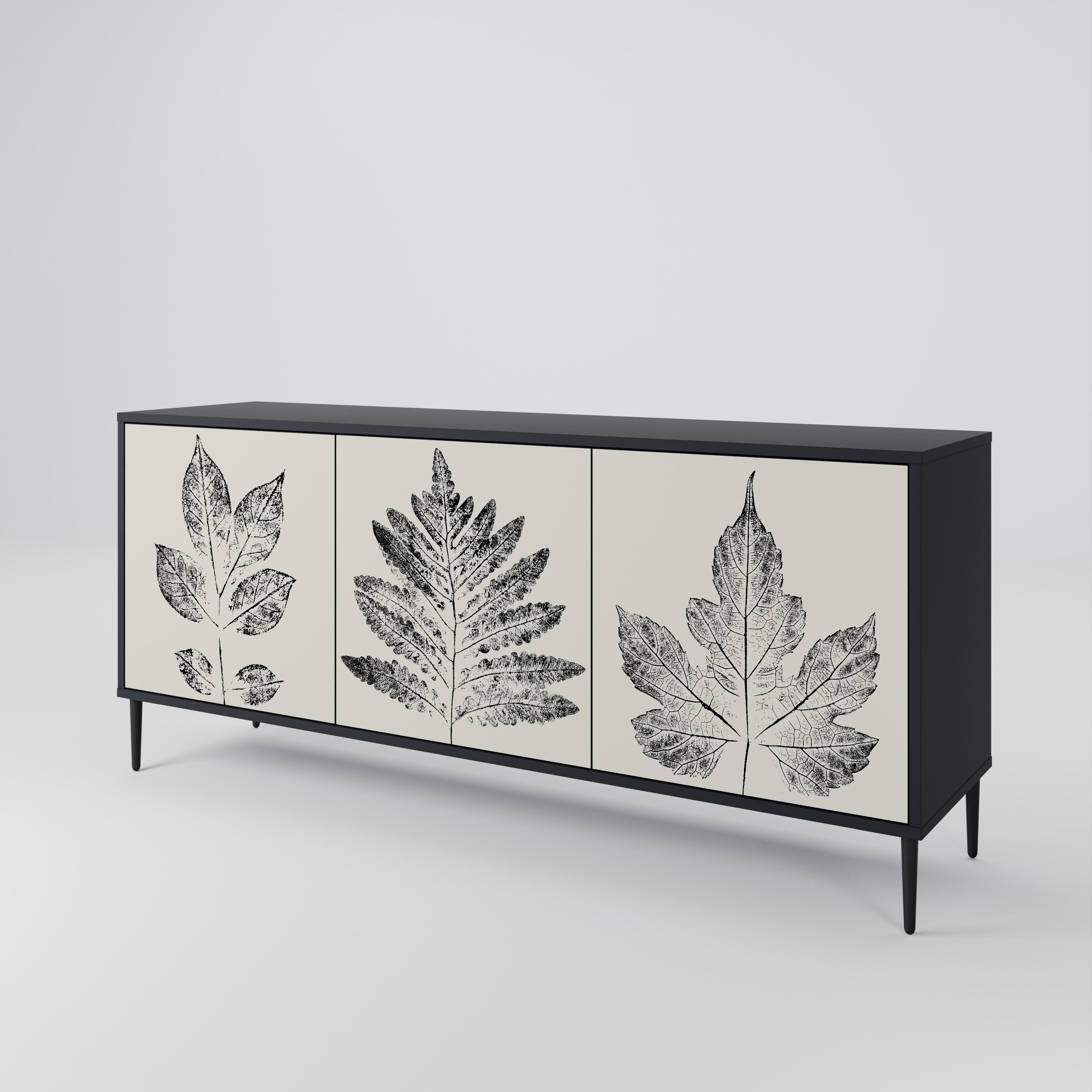 Buffet 3 portes LEAFY STAMPS finition noire