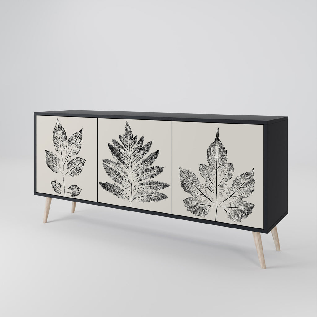 Buffet 3 portes LEAFY STAMPS finition noire