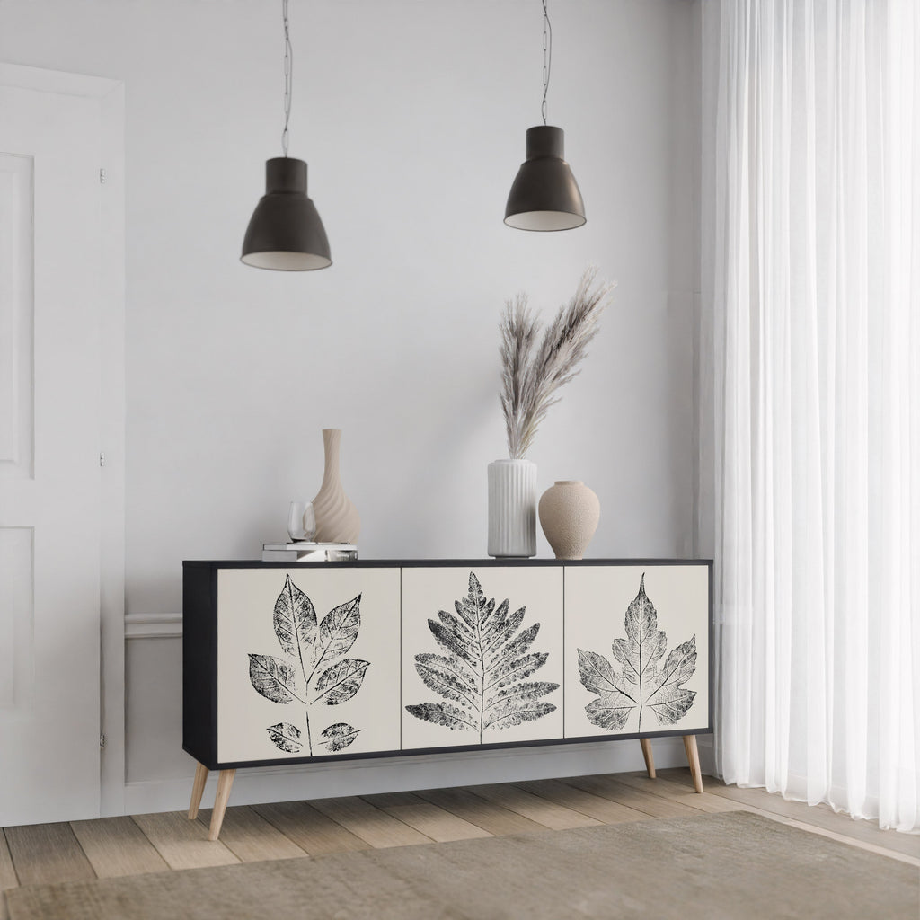 Buffet 3 portes LEAFY STAMPS finition noire