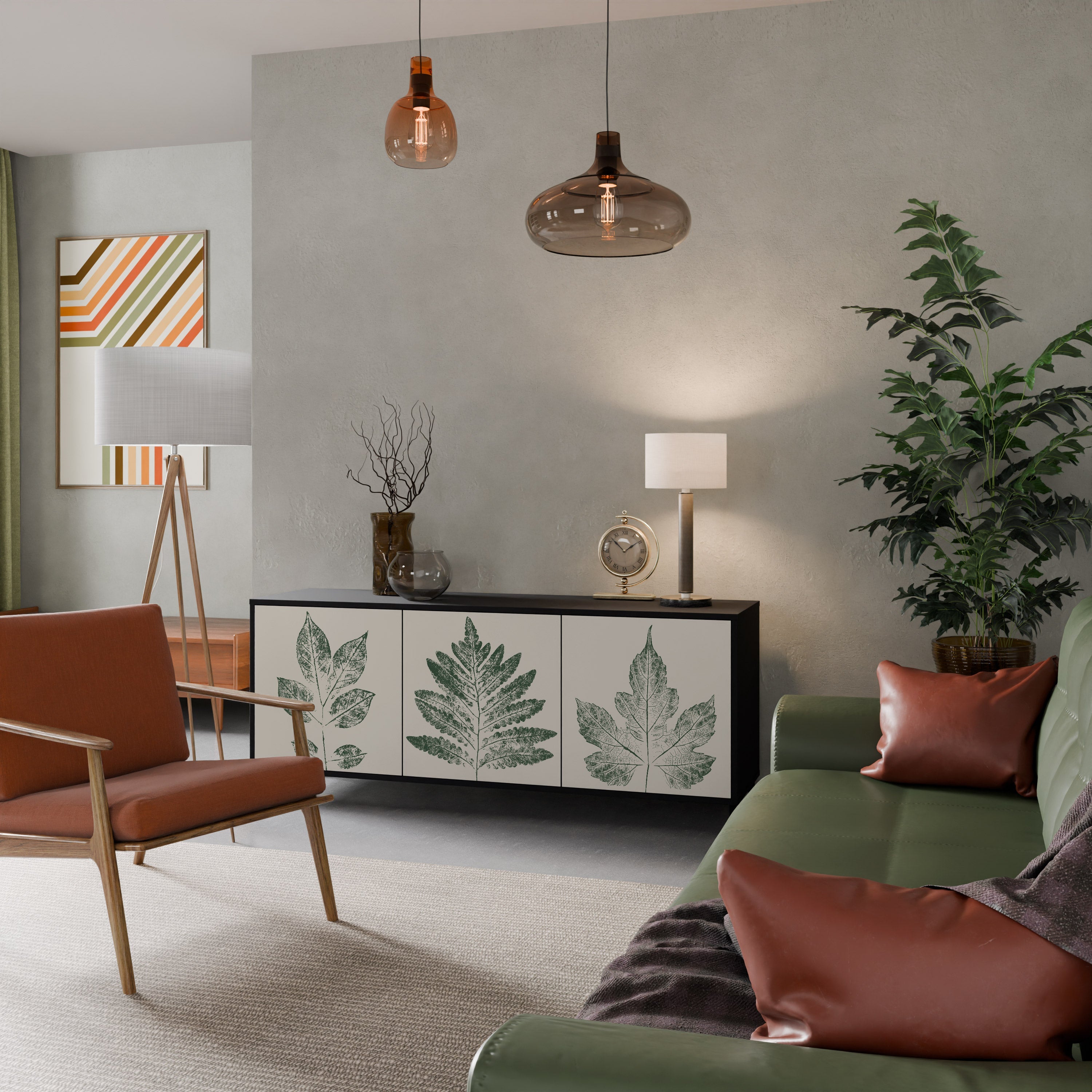 Buffet 3 portes GREEN LEAFY STAMPS finition noire