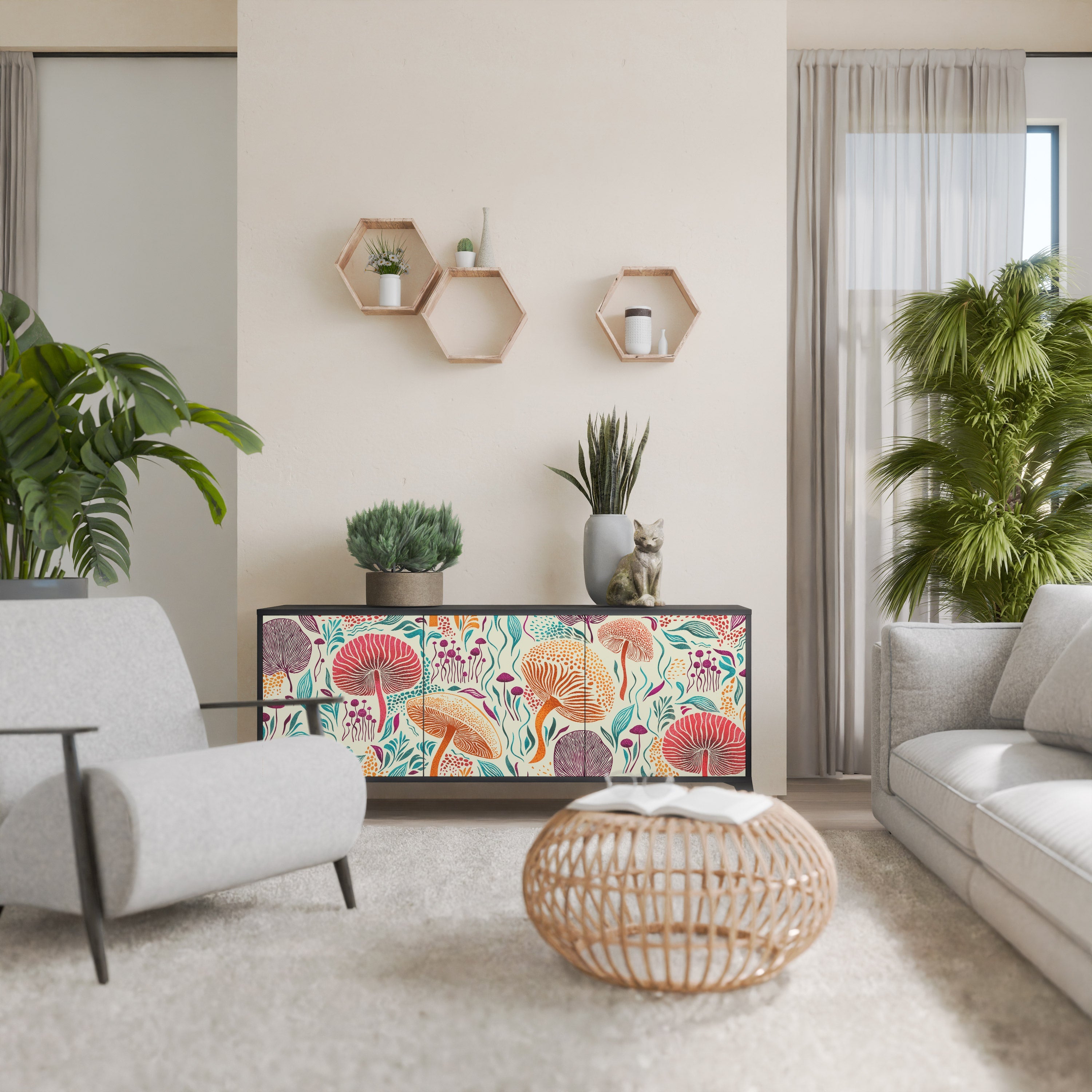 Buffet 3 portes Fungus Fantasy en finition noire